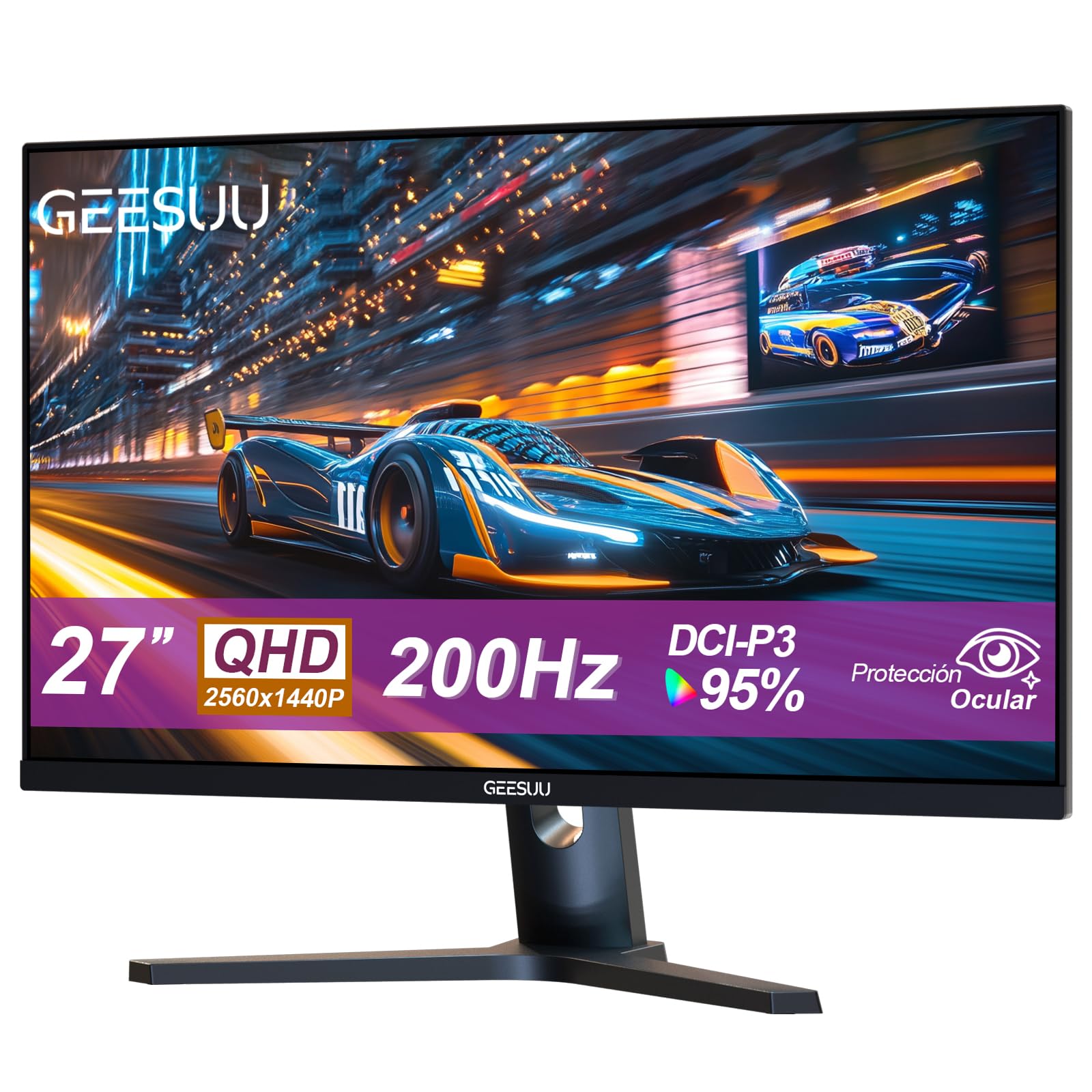 Gaming Monitor 27 Inches, PC Computer Screen 200Hz, QHD 1440p, IPS, 95% DCI-P3, Low Light Blue, Light Blue, Blinking, HDMI 2.1 & DP 1.4