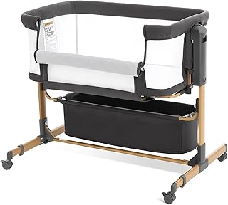 Baby Bassinet Bedside Sleeper,3-in-1 Rocking Bassinet for Baby with 6-Level Height Adjustable, 4 Wheels & Breathable Mesh Walls, Portable Bedside Crib with Mattress for Newborn