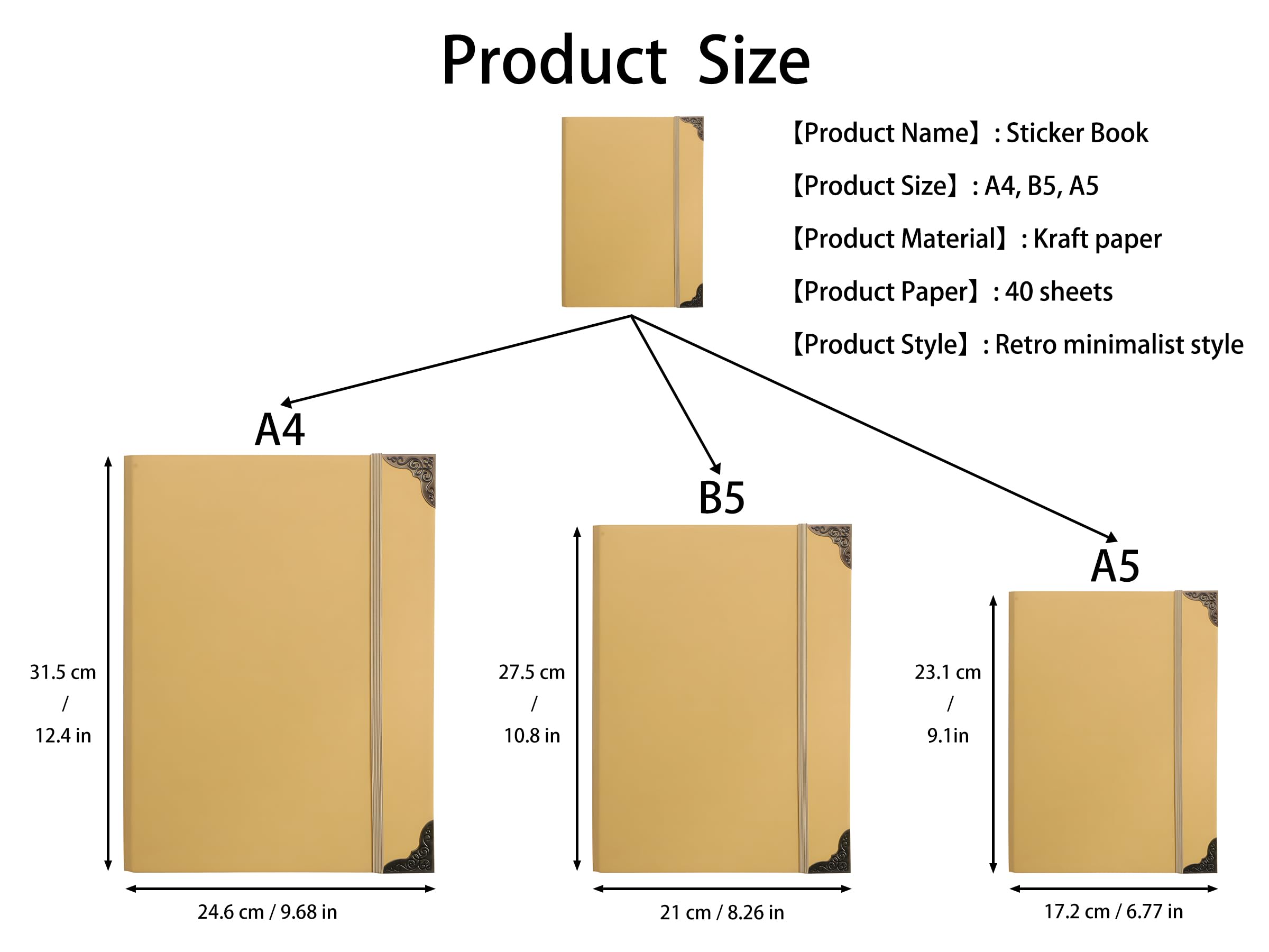 Retro Style Reusable Sticker Storage Book Sticker Collection Book Collecting Album Sticker Book For Adults 40 Sheets (A4, Vertical)