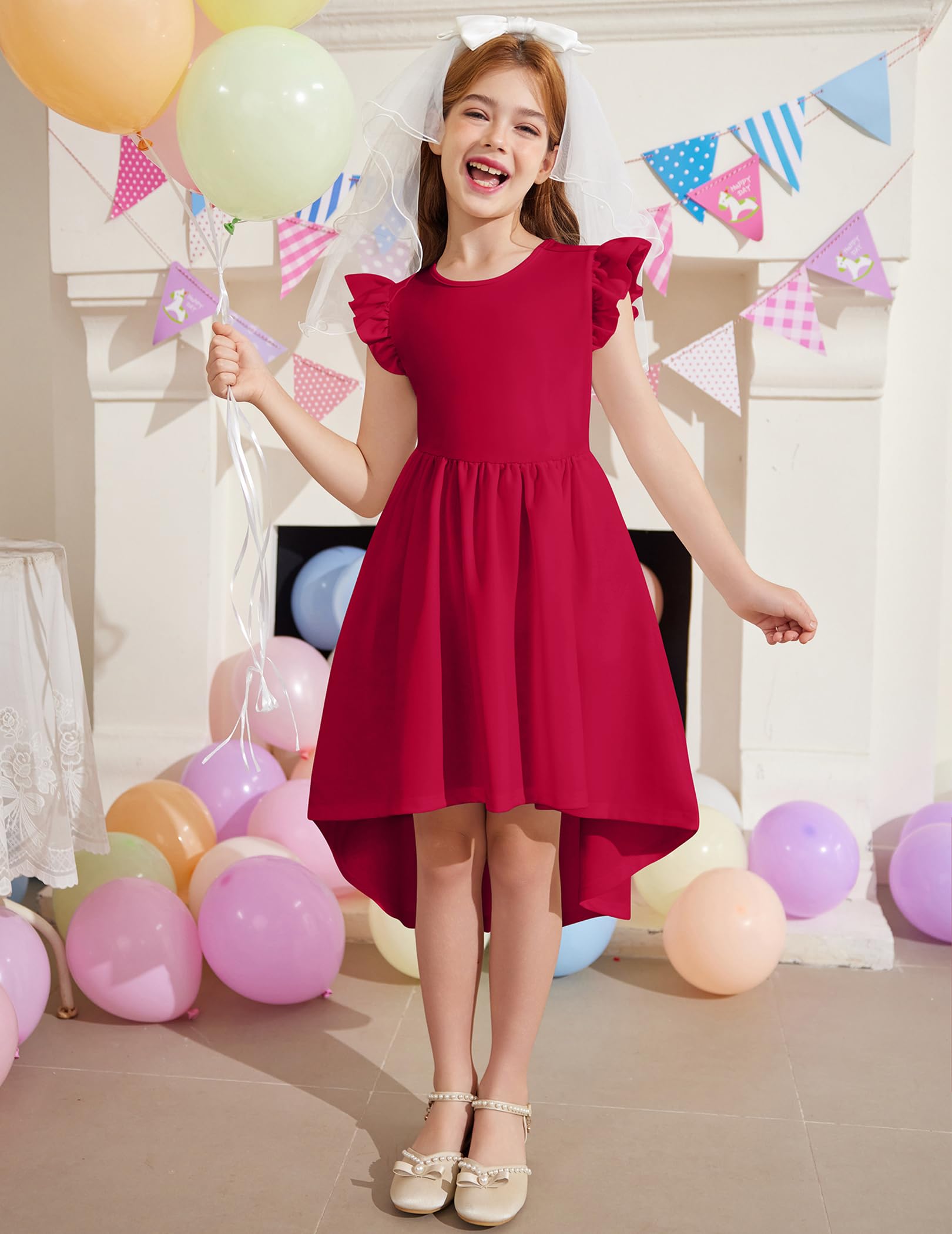 Arshiner Robe d'été pour Fille Manches Flottantes Ourlet Asymétrique Robes de Soirée Festive Élégante pour Filles 5-14 Ans