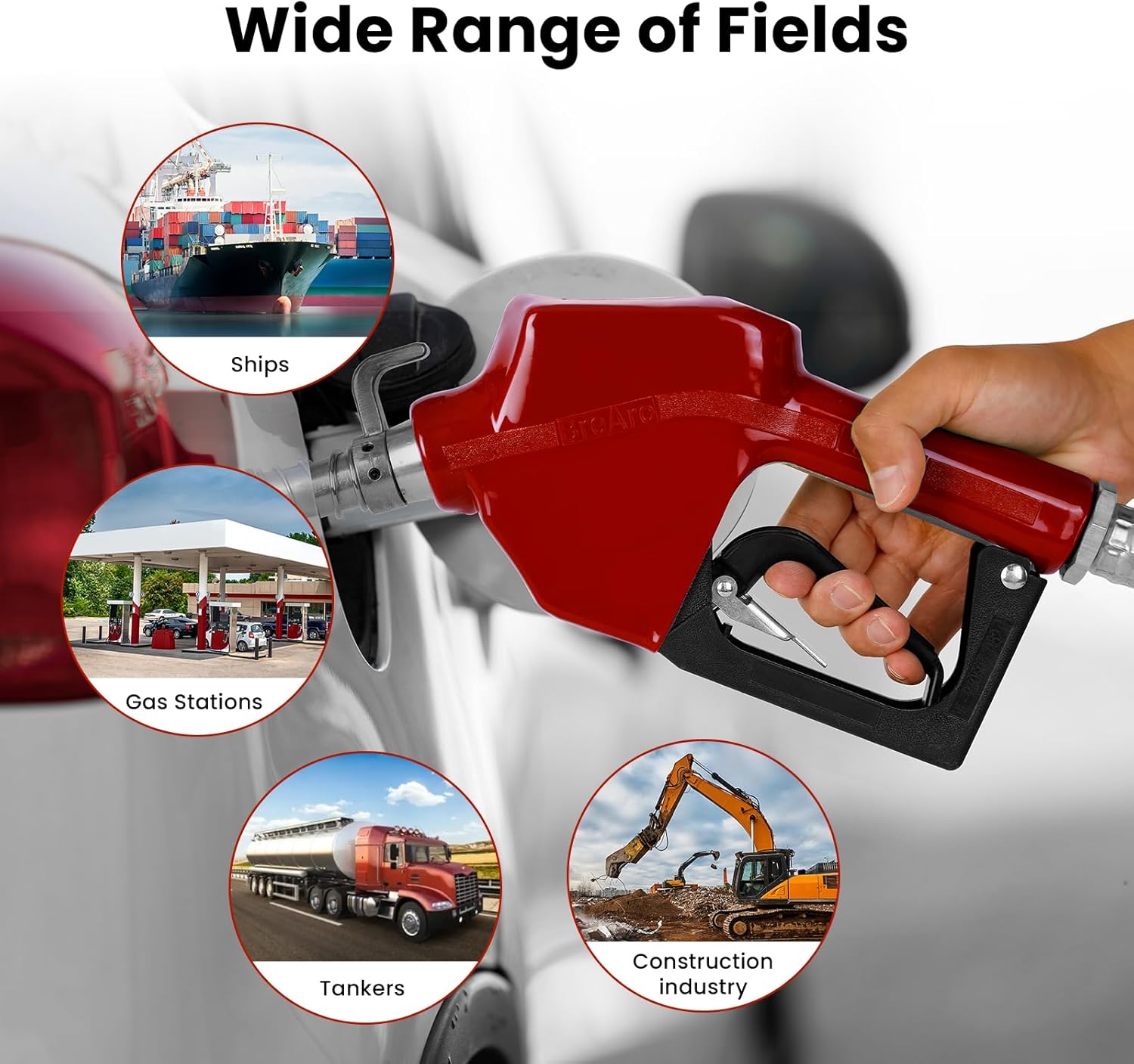 Automatic Fuel Nozzles 3/4", Auto Shut Off Fuel Transfer Nozzle with 360° Swivel Joint, Hook,13/16"(OD=20mm) Spout, 3-notch Hold Open Clip Max Flow 16 GPM Used for Diesel Petrol Gasoline Kerosene