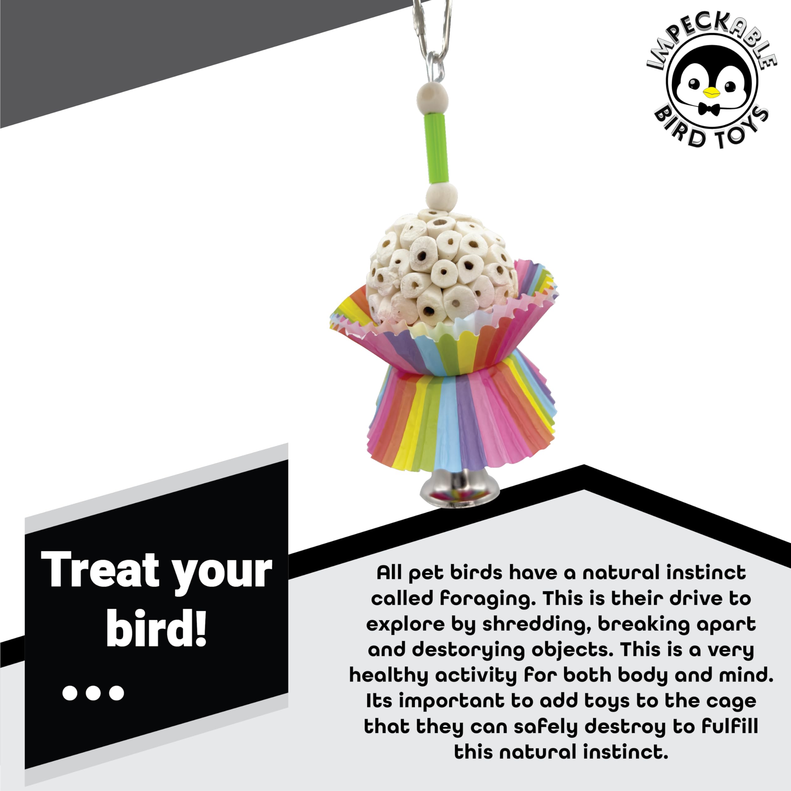 1925 Small Sola Cake - Bird Toy & Cage Accessories For Parakeet, Parrot, Cockatiel, Green Cheek Conure - Natural Wood Ball With Paper Cupcake Shredding Foraging Fun - Soft Destructible Chew Parts - image 6