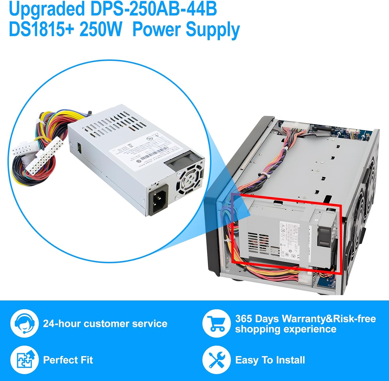 Upgraded DPS-250AB-44B DS1815+ 250W Power Supply Compatible with Synology DS1815+ DS1812+ DS1513+ DS1512+ DS1010+ RS814 +RS815 DS2015xs DS1511+ DS1813+ DS1515+ QNAP TS531 DPS-250AB-44B Power Supply
