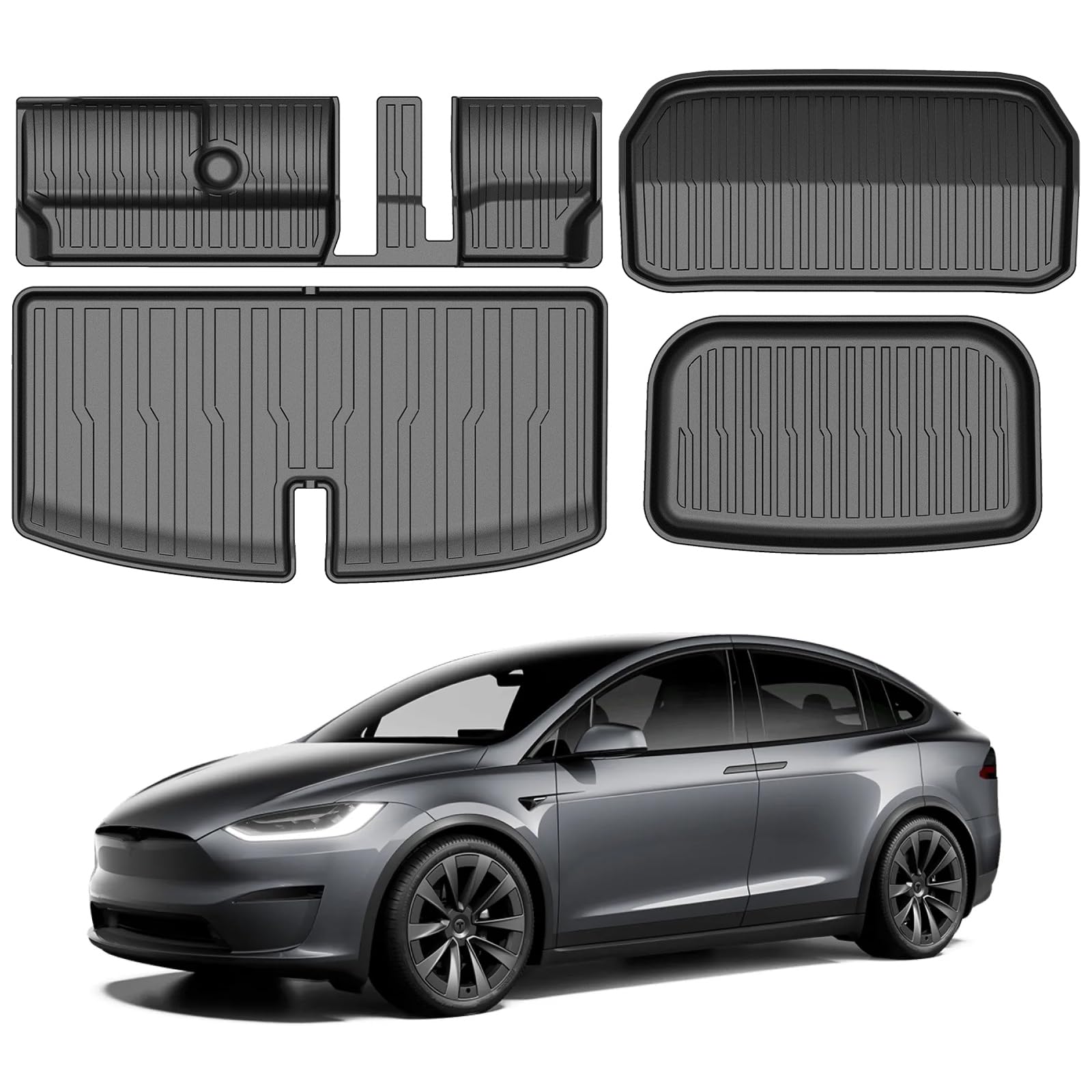 Truck Trunk Mat Set for Model Y 2020-2024, MERXENG Car Trunk Protector All-Weather Rear Cargo Area Mat Storage Box Mat & 3rd Row Protective Floor Mat for Model Y 2020-2025 7-Seat