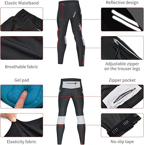 Miniatura 5 de WOSAWE Pantalones de ciclismo para hombre, transpirables, con acolchado 3D, mallas de compresión para bicicleta, pantalones largos Capris