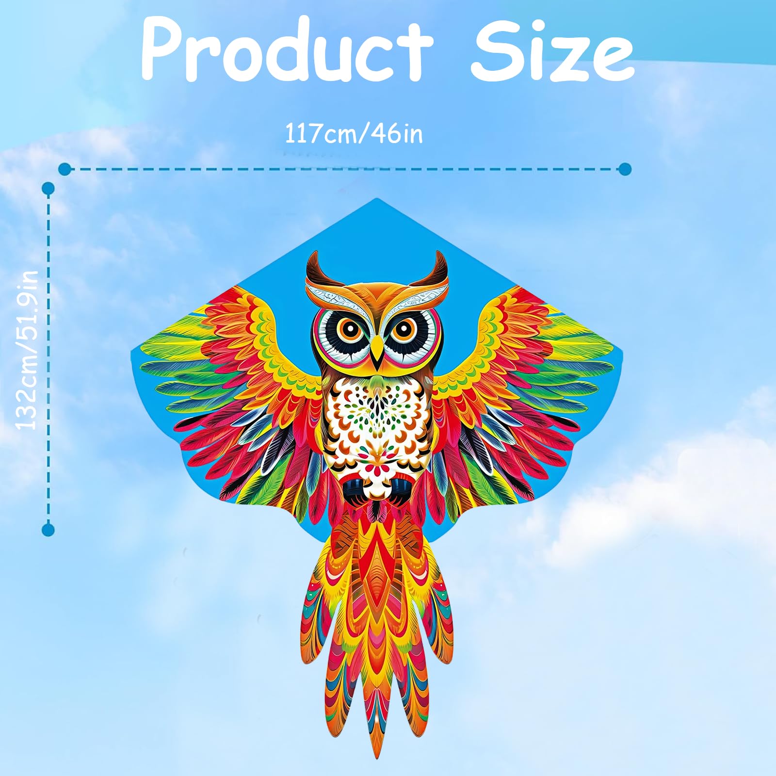 Cerf-Volant Hibou Géant 52x46 Pouces – Kit Débutant Avec Longue Queue – Cadeau Plage Enfant Adulte
