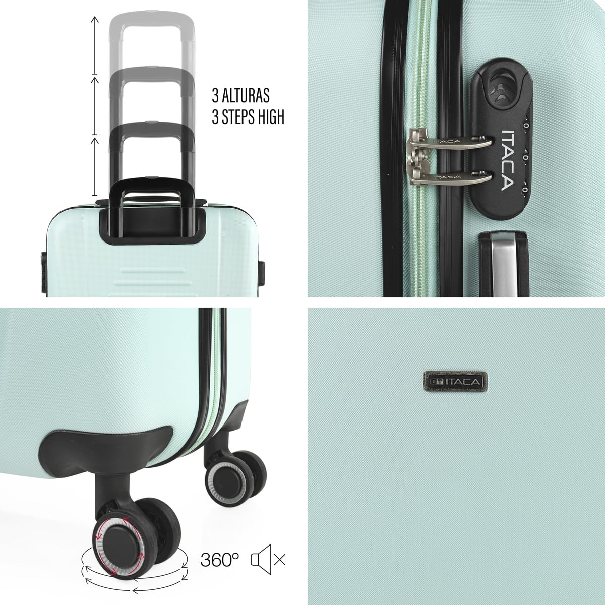 ITACA - Maleta de Cabina 55x40x20 - Maletas De Viaje Cabina Rígidas Trolley con 4 Ruedas Dobles para Avion Ligera Equipaje De Mano Candado de Combinación. Compatible Ryanair, Verde Menta — view 5