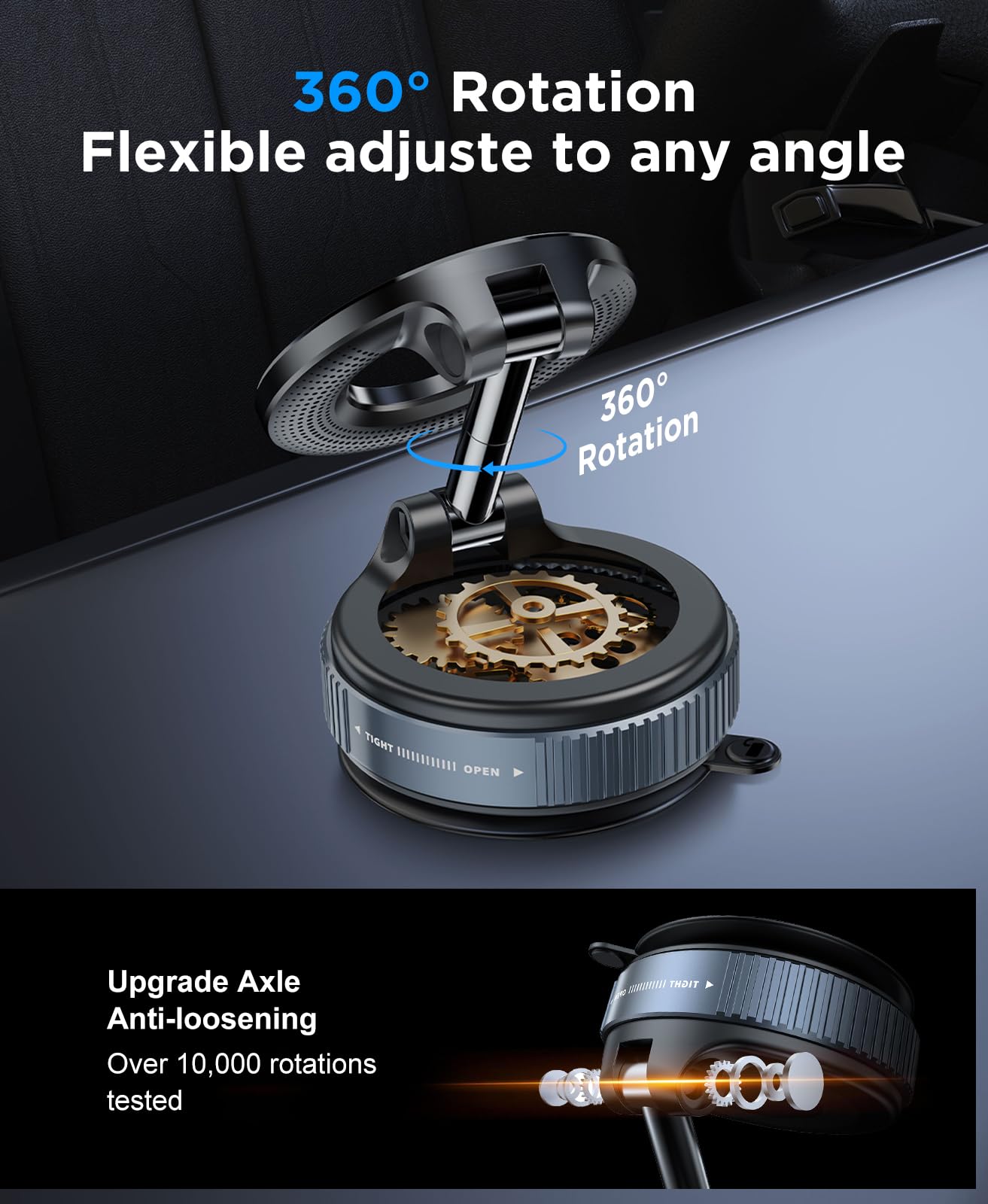 Beeasy Porta Cellulare Auto per Magsafe, [Rotazione a 360° & Ventosa Super Potente], Supporto Telefono Auto Magnetico per Cruscotto e Parabrezza, Porta Telefono Auto per iPhone 17 16 15 14 13 12, Nero