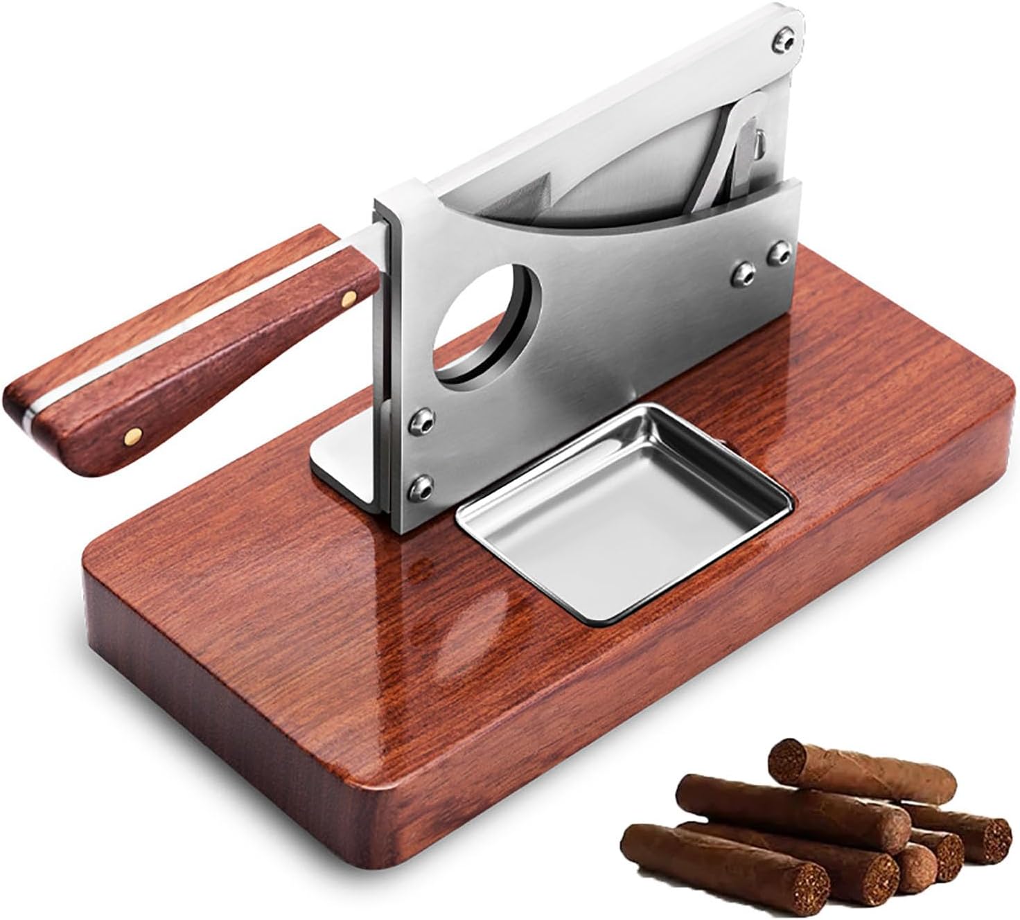 Table Top Cigar Cutter with Anti-Slip Handle & Stainless Steel Ashtray, Large Diameter Incision and Fast Cutting Cigars, Easy to Clean & Sturdy Structure