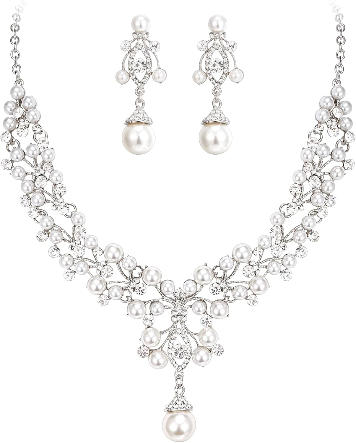 EVER FAITH Flower Simulated Pearl Wedding Jewelry Set Clear Austrian Crystal