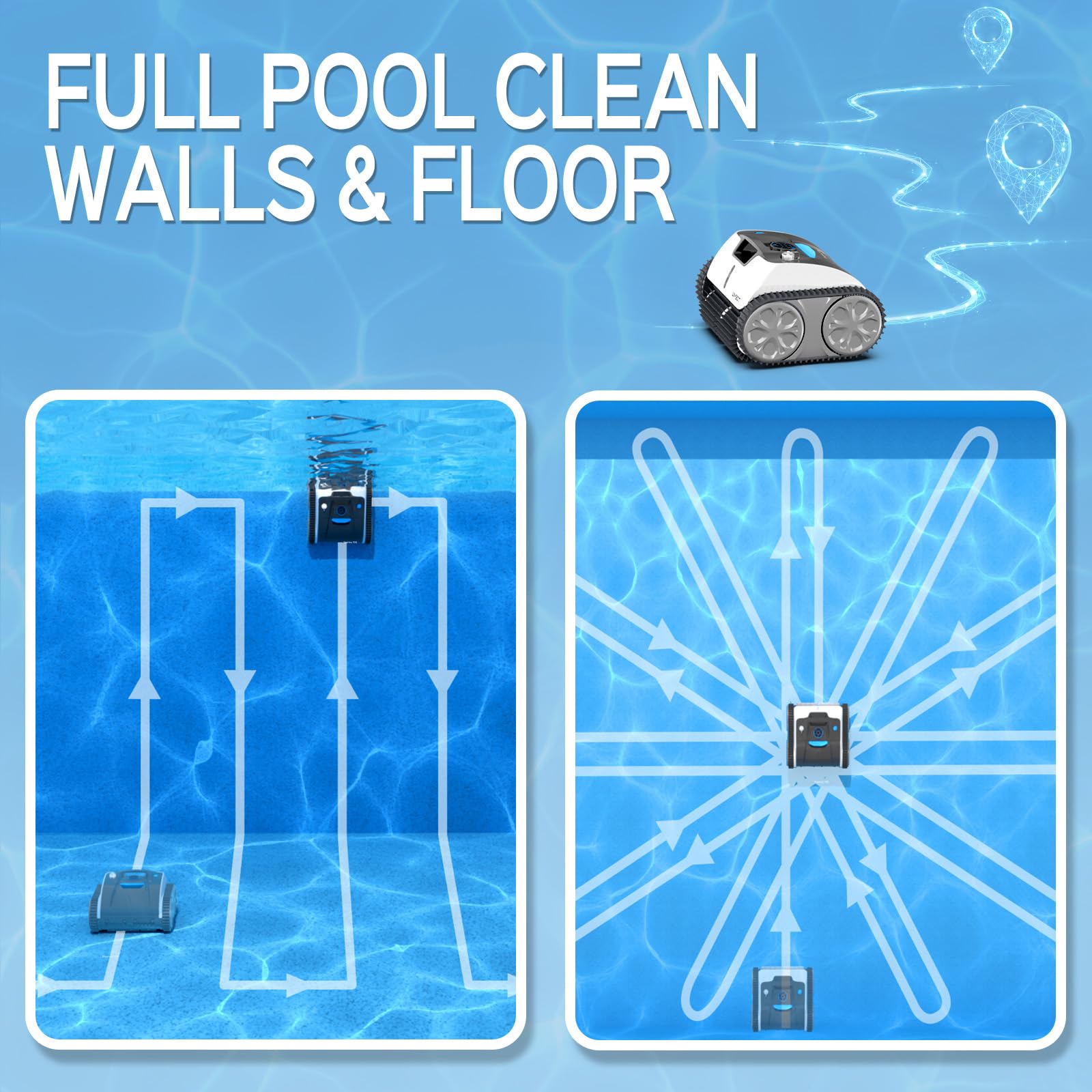 WYBOT Robot Limpiafondos Piscina Inalámbrico para Fondo/Paredes/Línea de Agua, Durante 120 mins con planificación de rutas, Carga Rápida, hasta 120㎡