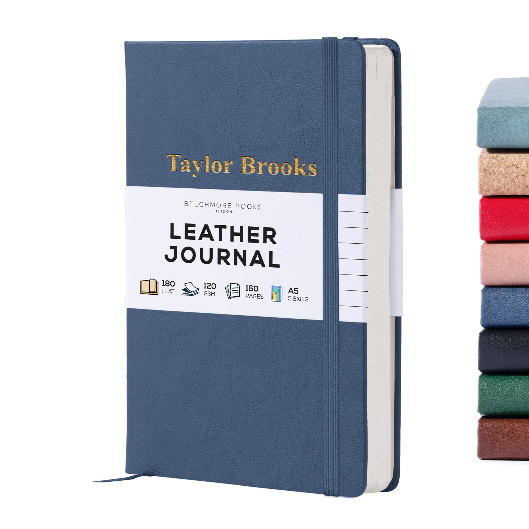 Beechmore Books Personalized Notebook - Regular, Navy | Customized Vegan Leather Hardcover | Thoughtful & Personal Journal | Gift Box | Thick 120gsm Lined Paper | Your Custom Message on Book Cover