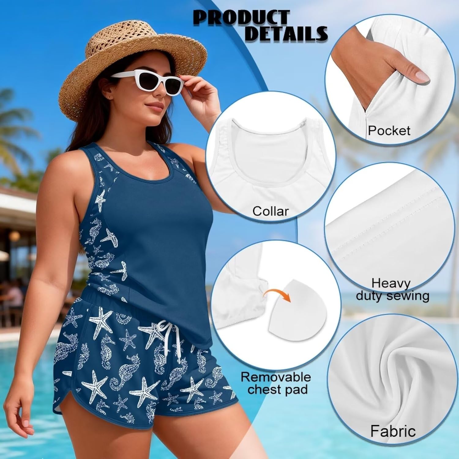 Slimming Swimsuits for Women, Tankini Top Elasticized Waist Drawstring Bottom Bathing Suit