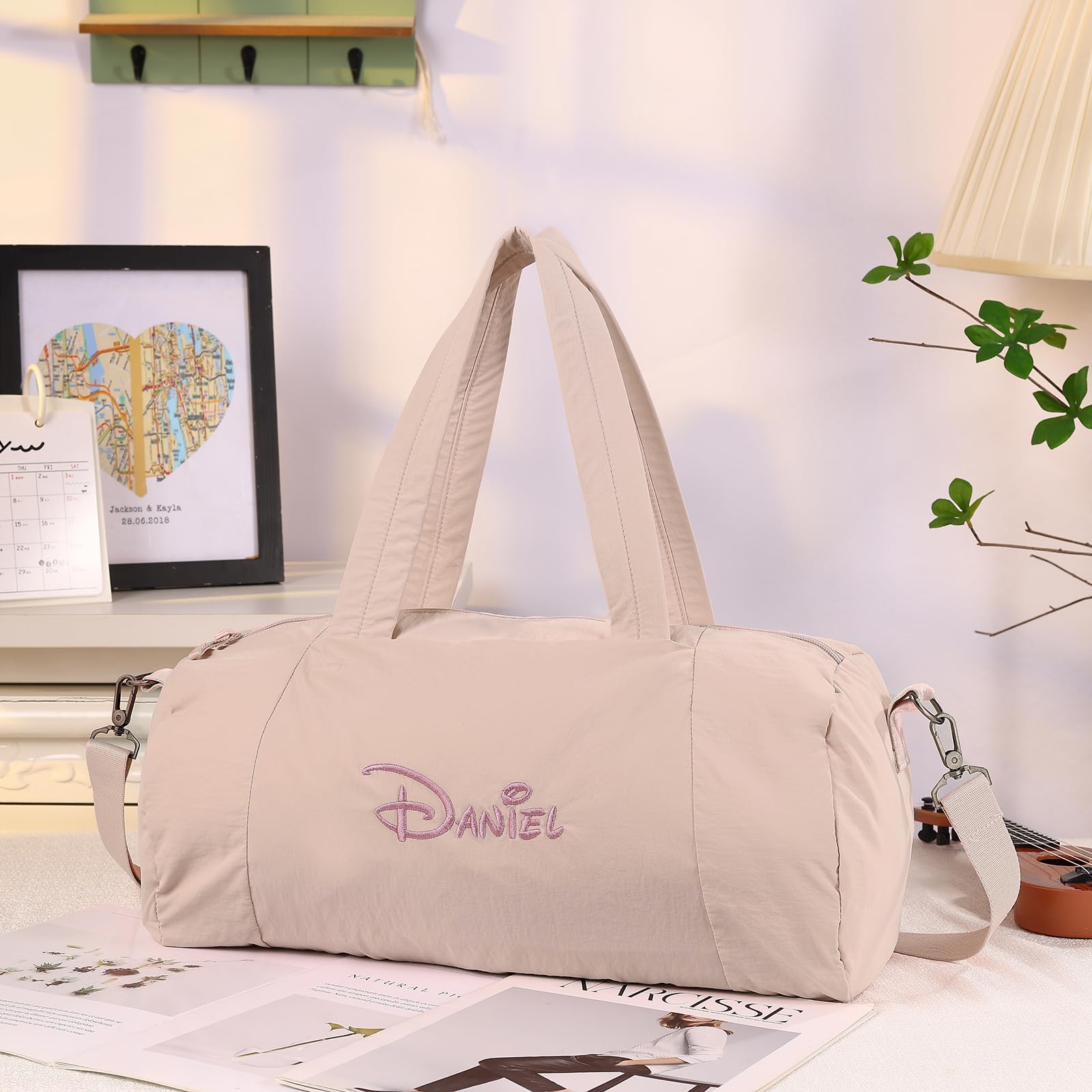 Kaululu Borsa da Viaggio Personalizzata con Nome per Uomo e Donna Borsa da Viaggio Pieghevole Grande Borsone da Palestra Piscina Sportiva Mano per Campeggio (Rosa)