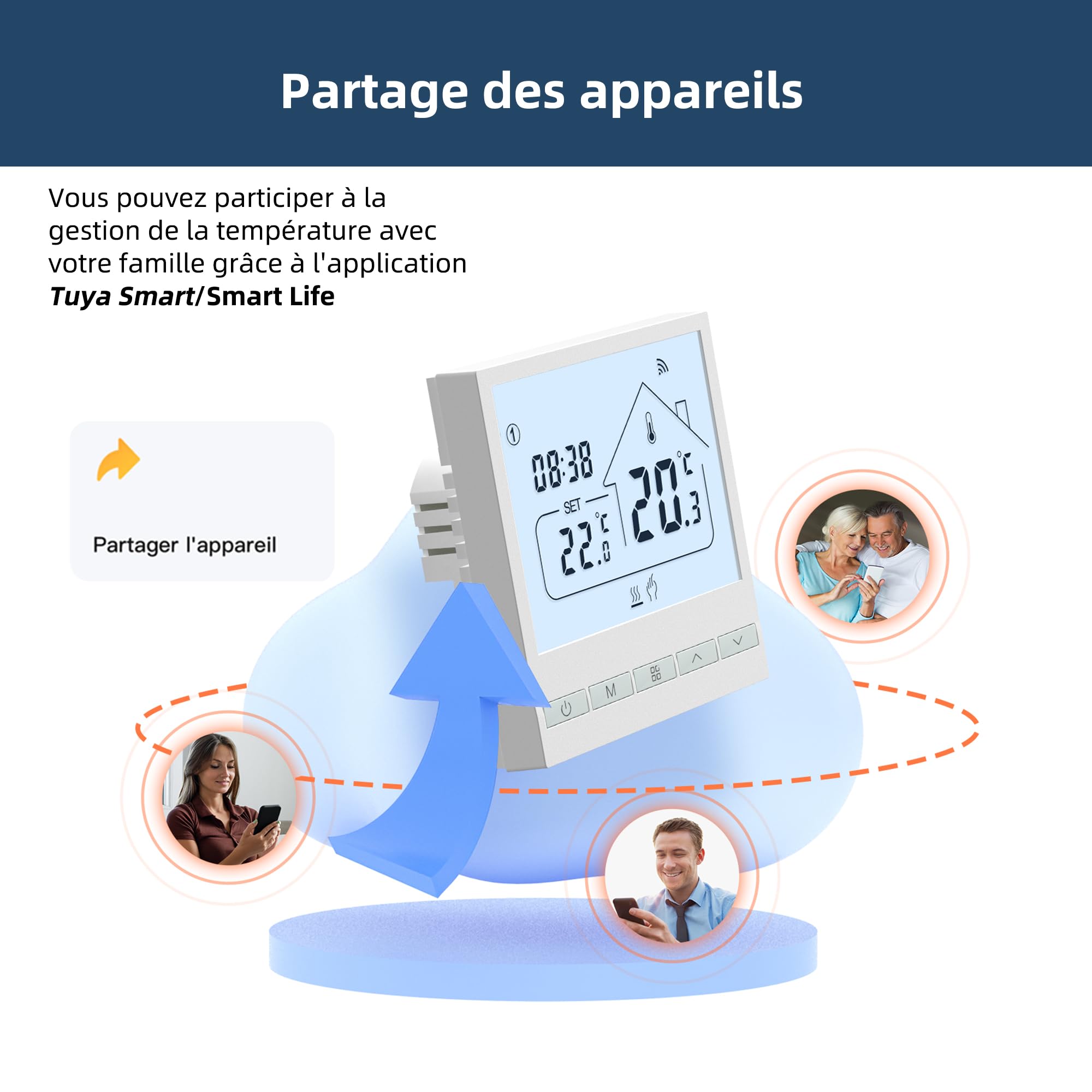 Beok Tuya Thermostat Intelligents pour Chauffage au Sol Électrique avec Sonde Externe,16A Thermostat Connecté WiFi,Commande Vocale/à Distance,Thermostats d'ambiance Compatible avec Alexa,Google Home