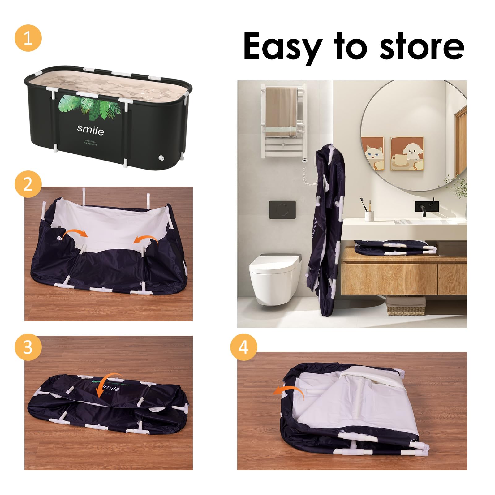 Vasca da Bagno Pieghevole per Adulti, 115 x 60cm Facile Installazione, Vaschetta Pieghevole Eco-Friendly, Ideale per il Relax Domestico e SPA,Vasca da bagno portatile (Foglia)