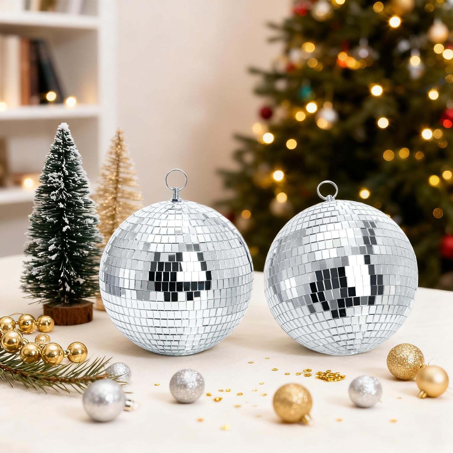 Suwimut 2 Pack Mirror Disco Ball, 7 Inch Cool and Fun Large Silver Hanging Disco Ball with Hanging Ring, Reflects Light, Party Favor, Christmas New Year Wedding Decor Festival Stage Prop