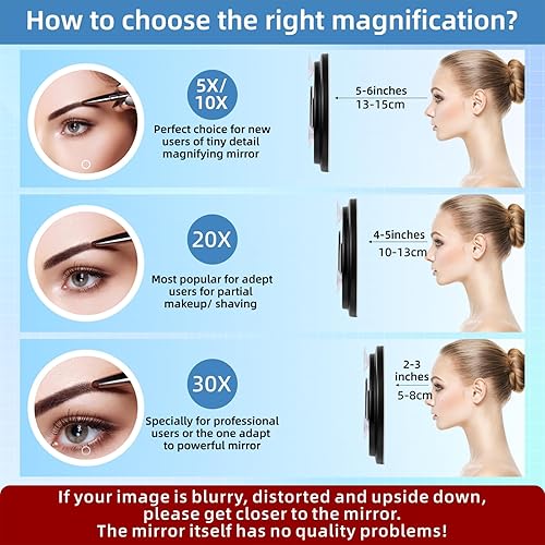 Miniatura 6 de 5 espejos de aumento con luz grande de 6 pulgadas, 5 aumentos, con ventosas y soporte de mesa, espejo de aumento de viaje 5x con luz, espejo de