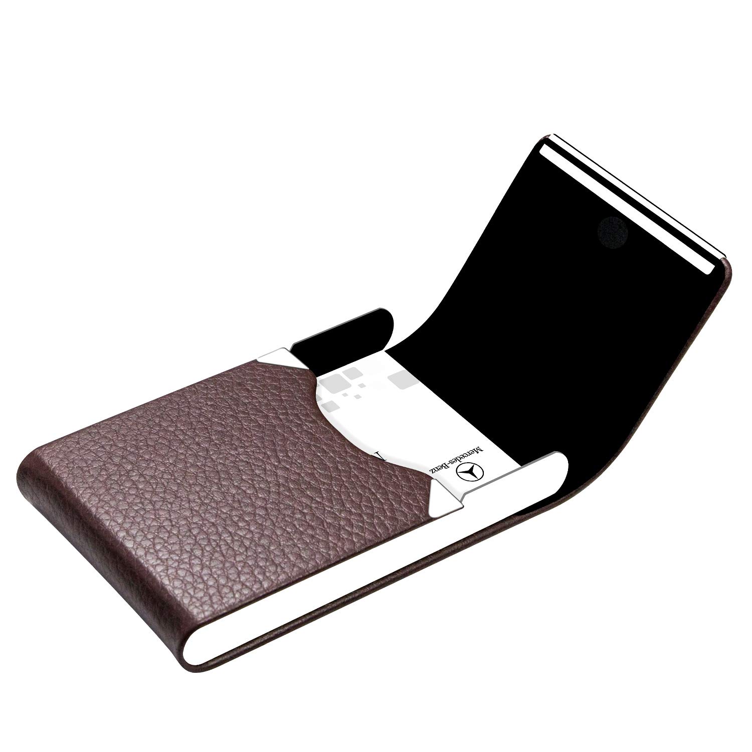 FACATH Visitekaarthouder - Luxe PU Lederen Naam Card Case & Roestvrij Staal Multi Card Portemonnee, Slanke Metalen Pocket Creditcard ID Houder Met Magnetische Sluiting - Zwart