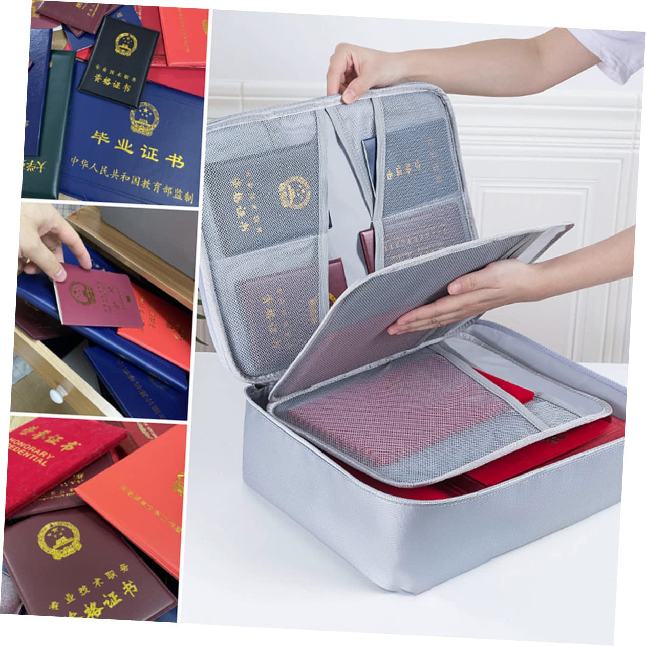 Borsa Porta Documenti Ignifuga di Silicone e Fibra di Vetro Grande Capacità e Cerniera Liscia per Ufficio e Viaggio