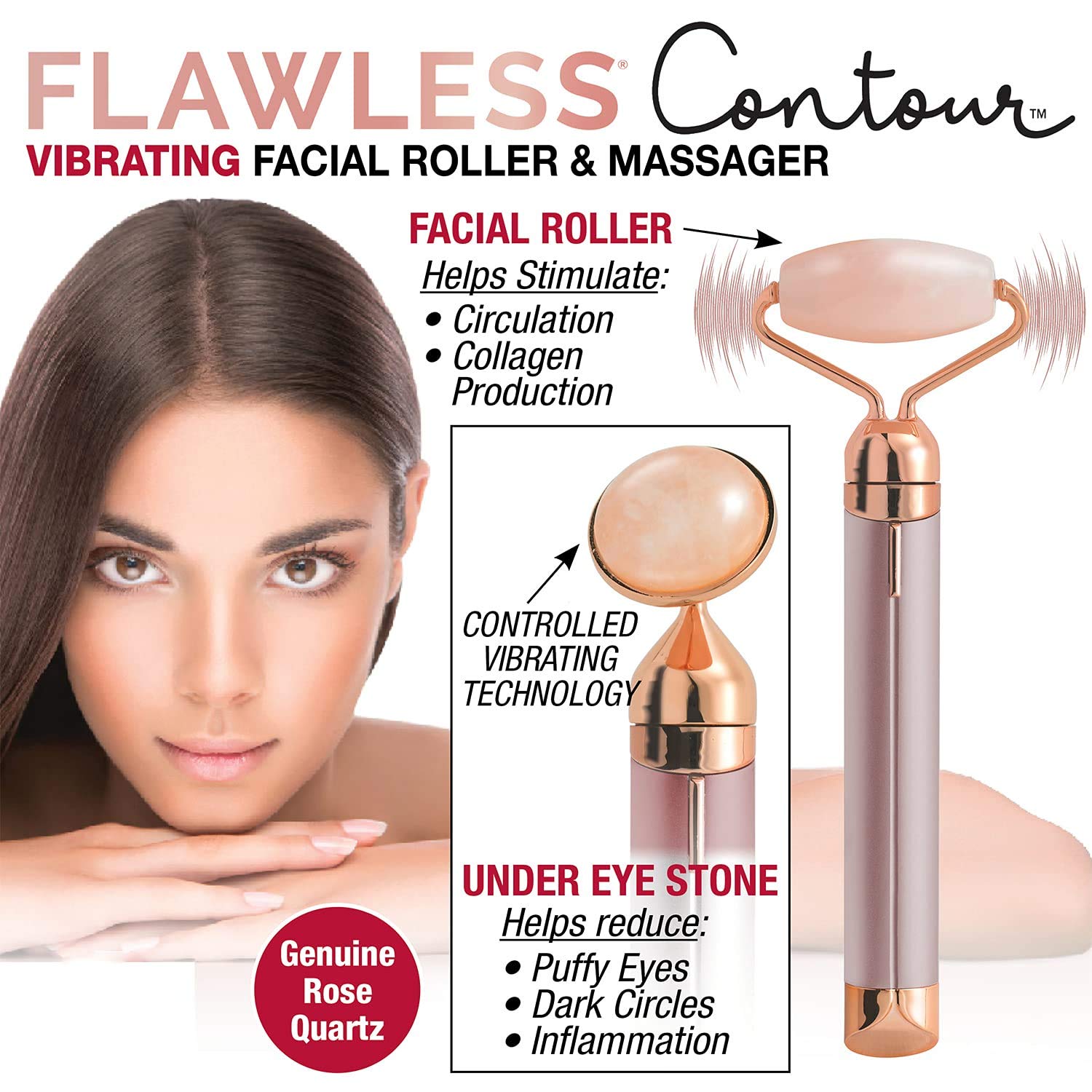 ORILEY 2 in 1 Rose Quartz Jade Roller Micro Vibrating Facial Roller Massager with Extra Eye Stone Handheld Electric Flawless Beauty Bar Skin Care Tool for Face Lift Anti-Wrinkles, Anti-Aging - Image 9 thumbnail