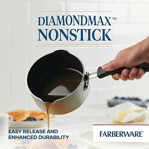 Miniatura 4 de Farberware Cookstart DiamondMax - Cacerola antiadherente para colar, apta para lavavajillas, 1 cuarto de galón, color plateado