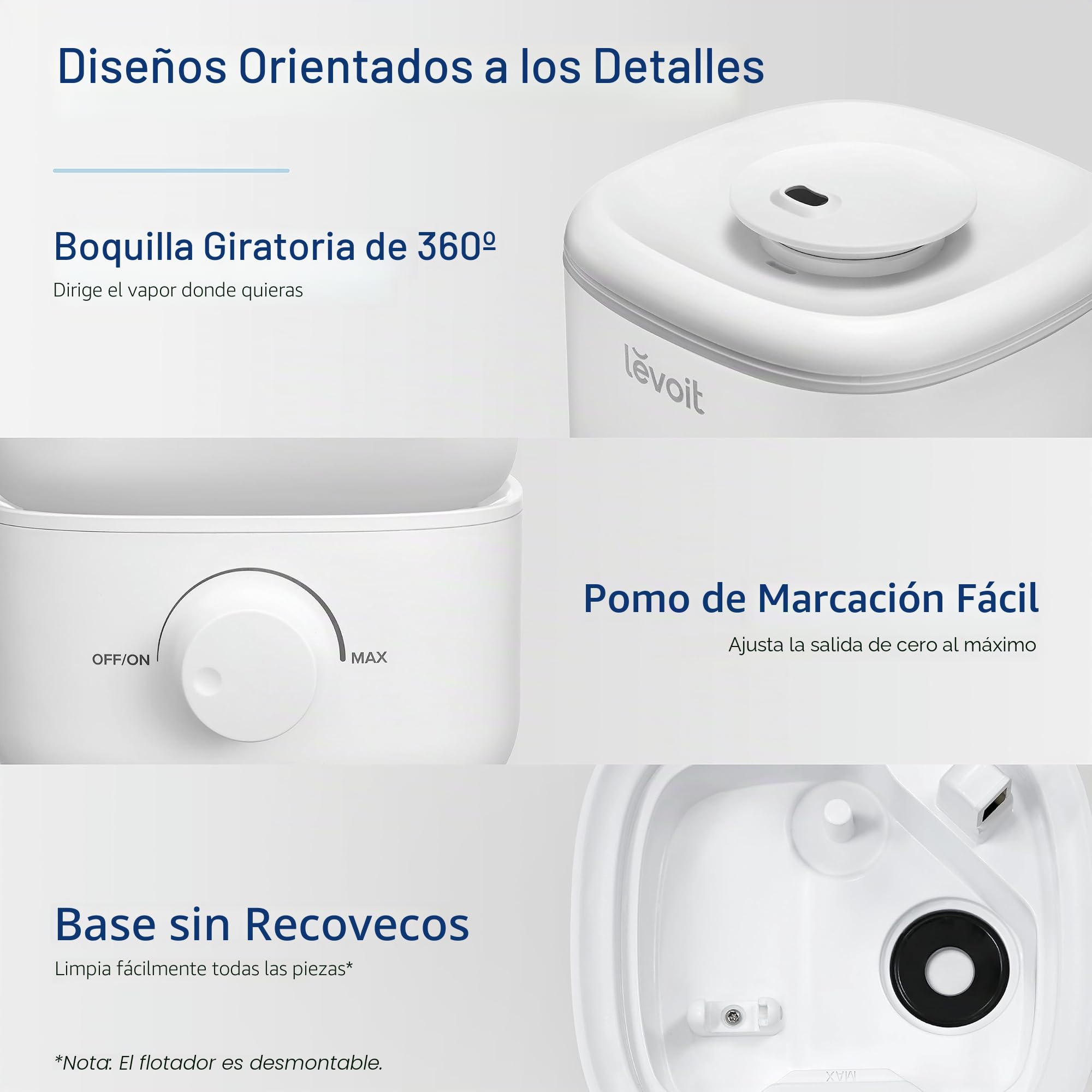 LEVOIT Humidificador para dormitorio, ultra silencioso de 26 dB, fácil de llenar y limpiar, humidificador de aire de niebla fría para el hogar, guardería y plantas con boquilla de rotación de 360°