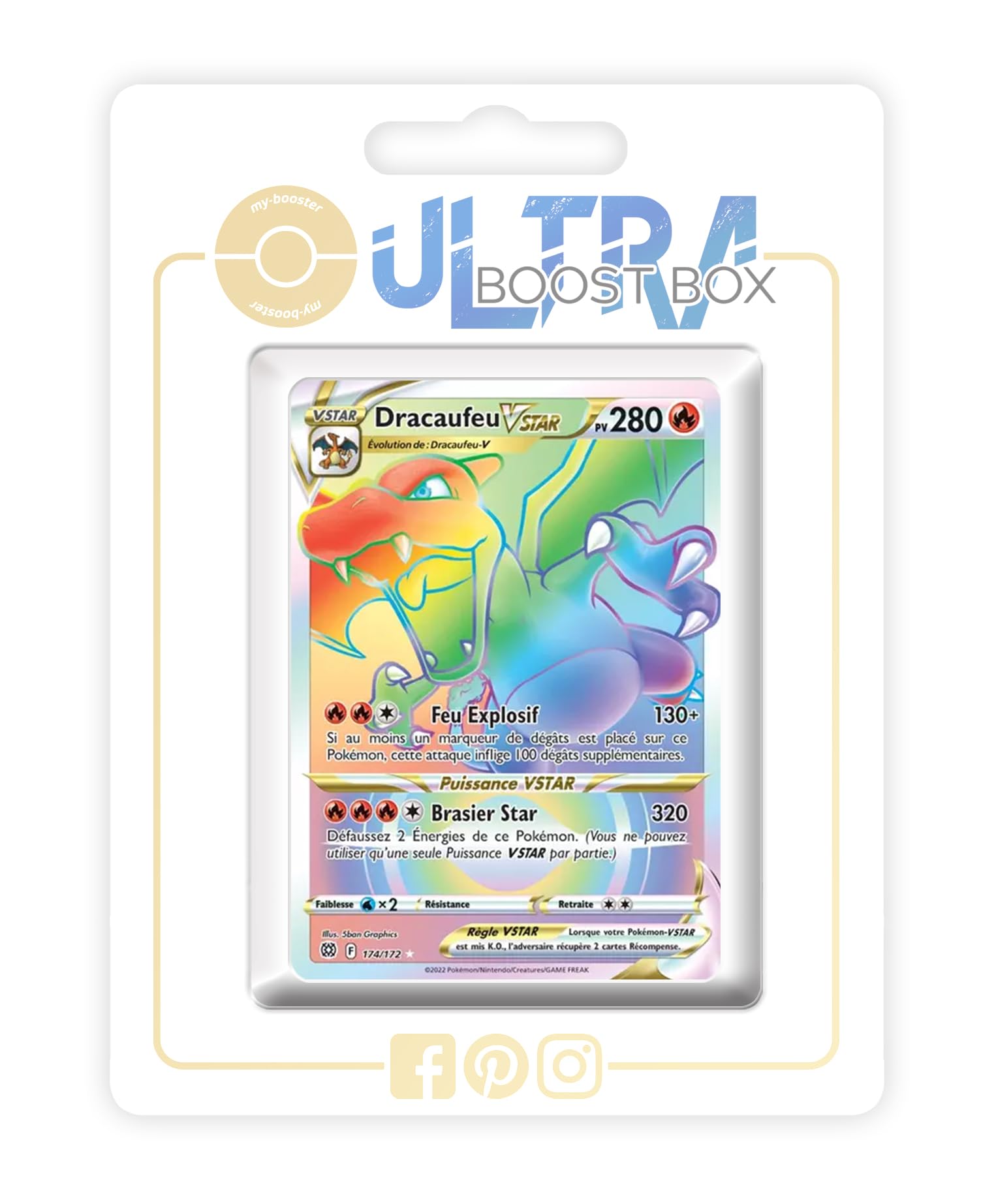 Dracaufeu VSTAR (Charizard VSTAR) 174/172 Shiny Rainbow - my-booster X Épée et Bouclier 9 - Stars Étincelantes