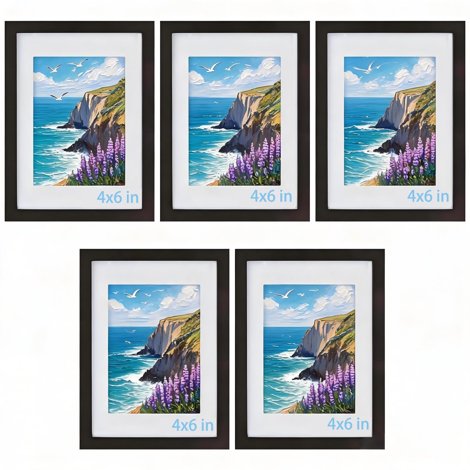6x4 Photo Frames Black - 5 Pack 4x6 Picture Frames with Mount, Small Postercard Frame for Wall Mount & Desktop