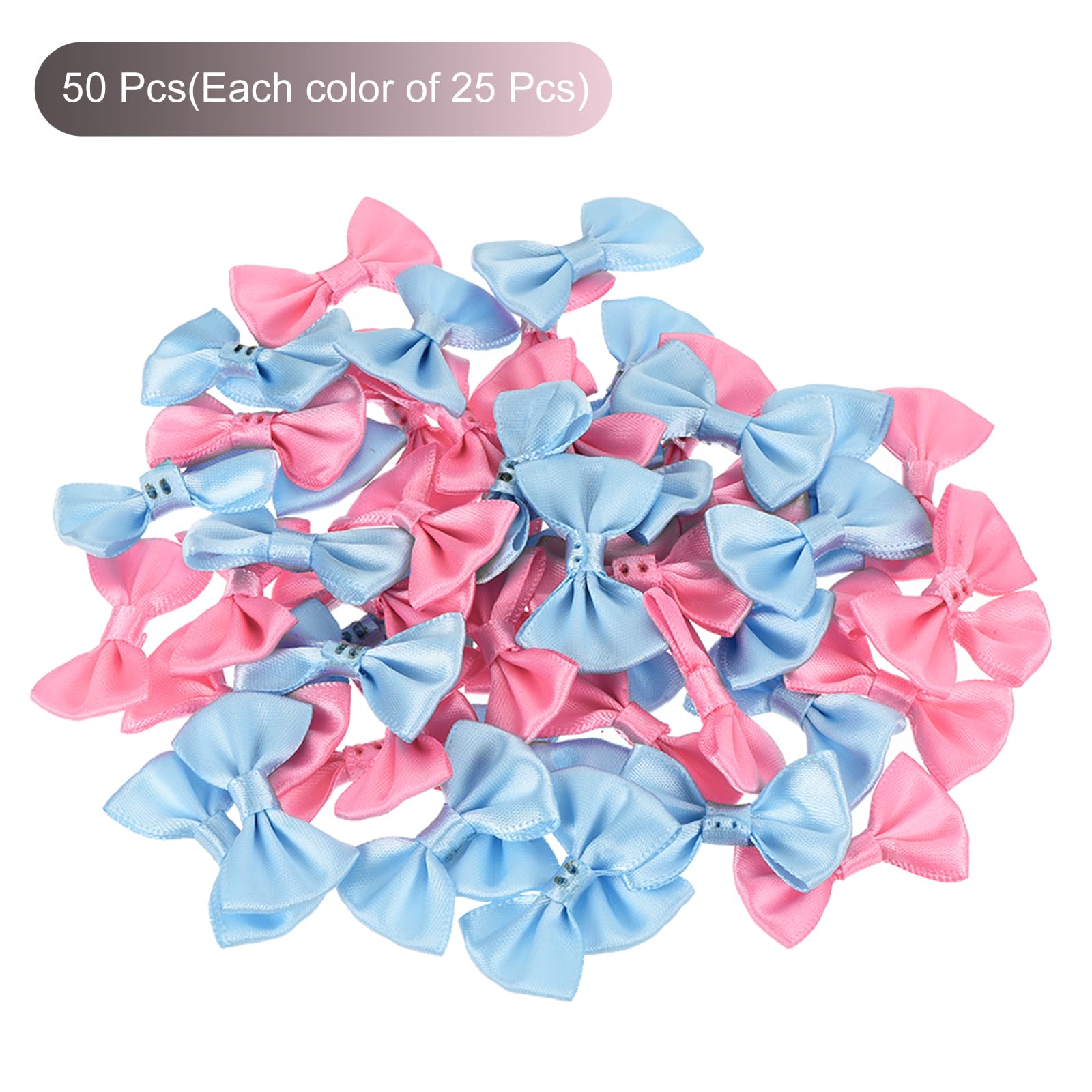 QUARKZMAN 50 Piezas de Lazos Rojo Rosa Claro y Azul 3.8 X 2.5 Cm Mini Moño para Manualidades Lazos de Satén Pequeños a Granel para Costura DIY Scrapbooking Decoración del Hogar