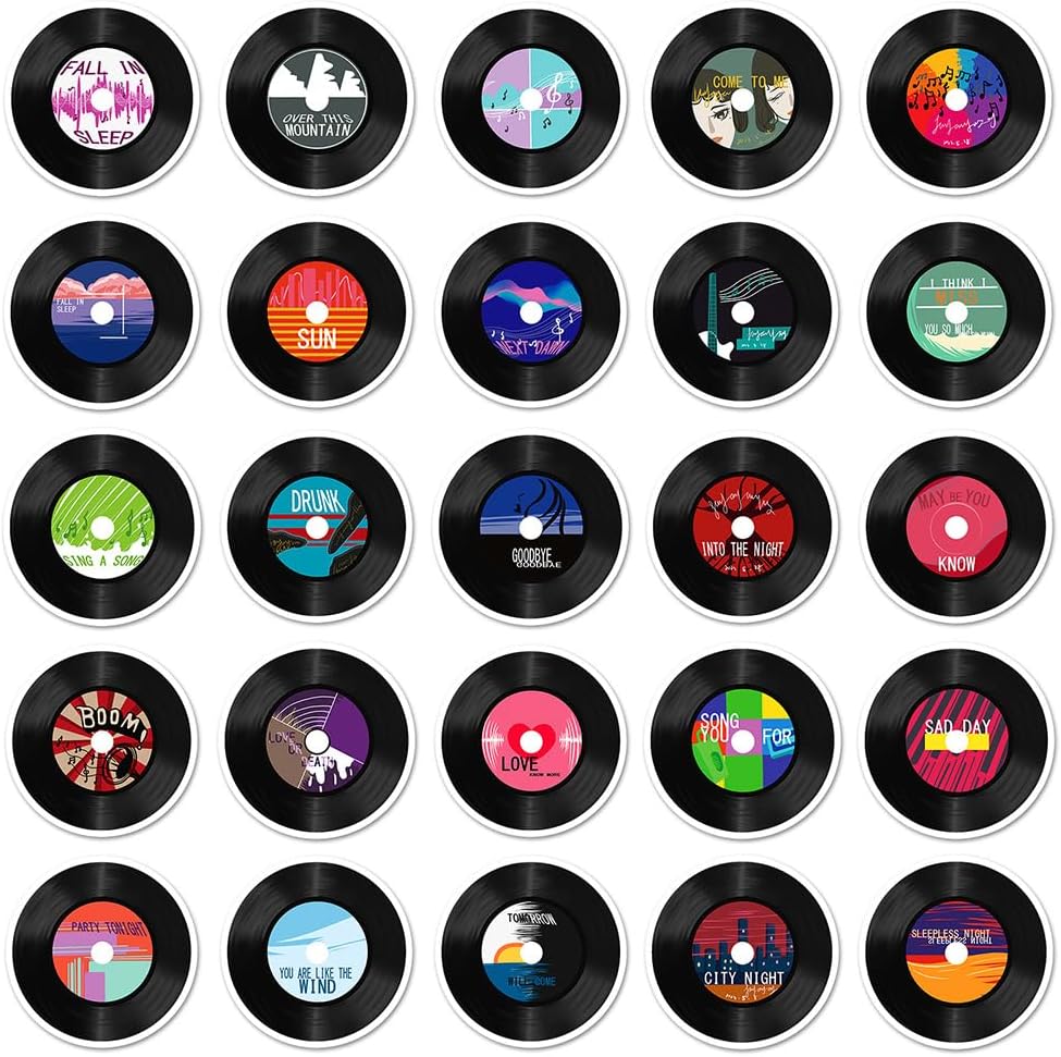 Record Stickers for Teens Youngs Men Women|50 Pcs|Trendy Waterproof Vinyl Stickers for Laptop Water Bottle Phone Cup Tablet Luggage Flasks Bike Car Pad, Fashionable Decals Pack(Record -50Pcs) image 2
