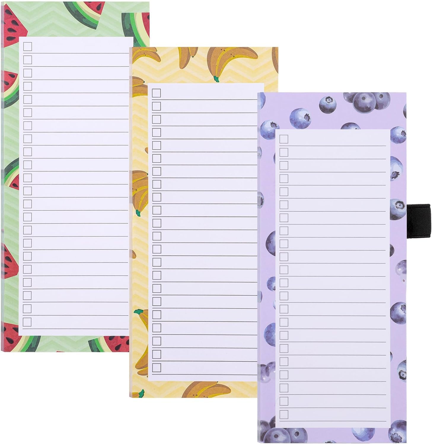 McMola 3 Pack Magnetic Shopping List Pad for Fridge, 150 Tear Off Sheets Notepad Grocery List Fruit Theme Magnetic Notepads for to Do Lists, Shopping - Green+Yellow+Purple