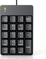Teclado numérico com fio, teclado numérico USB com 19 teclas, teclado para laptop, PC, computador, notebook, letras grandes - preto