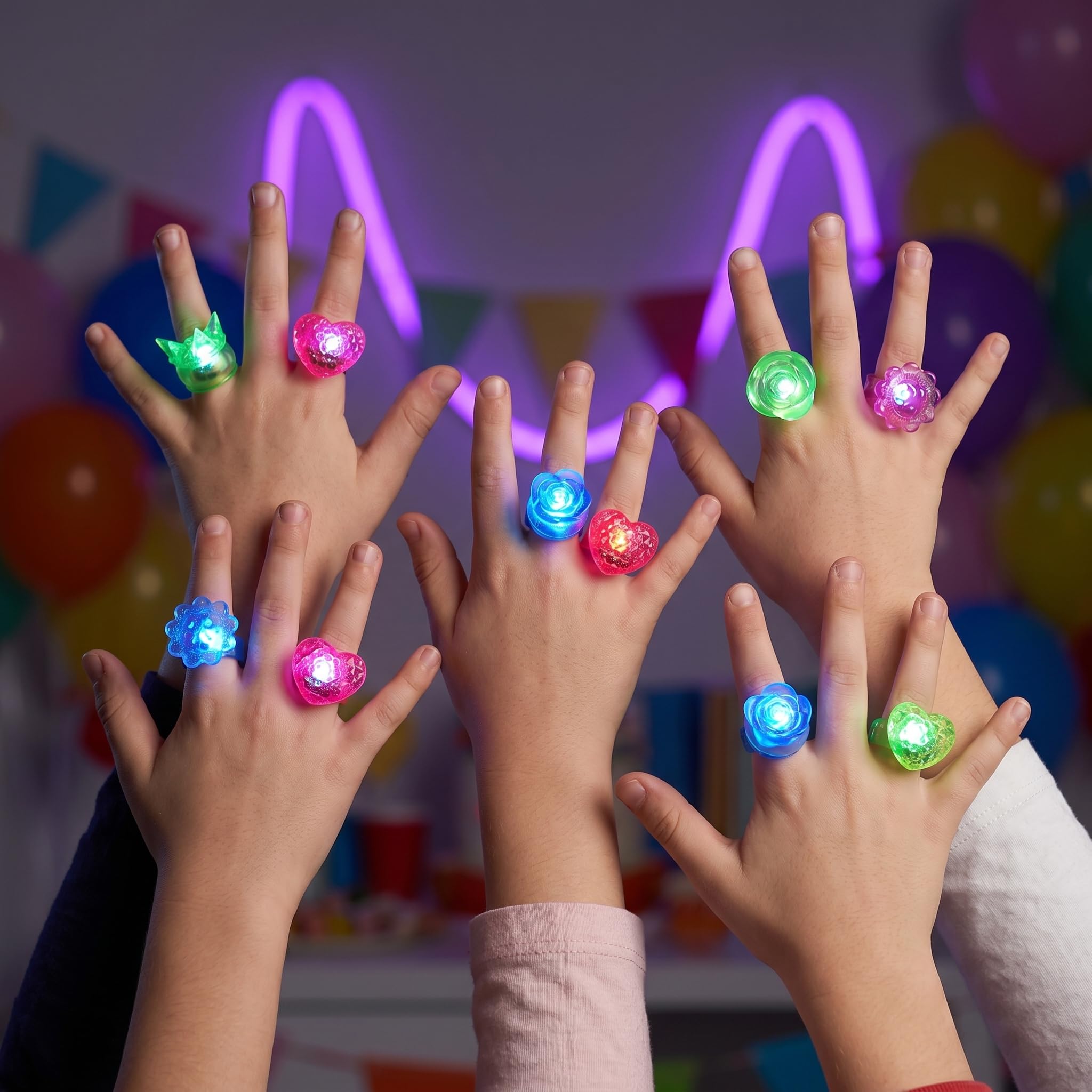 Toyvian 24 Piezas De Anillos LED Se Iluminan para Niños Anillos De Gelatina Brillan En La Oscuridad Juguetes De Dedos Intermitentes De Gelatina Brillantes Luces De Dedo
