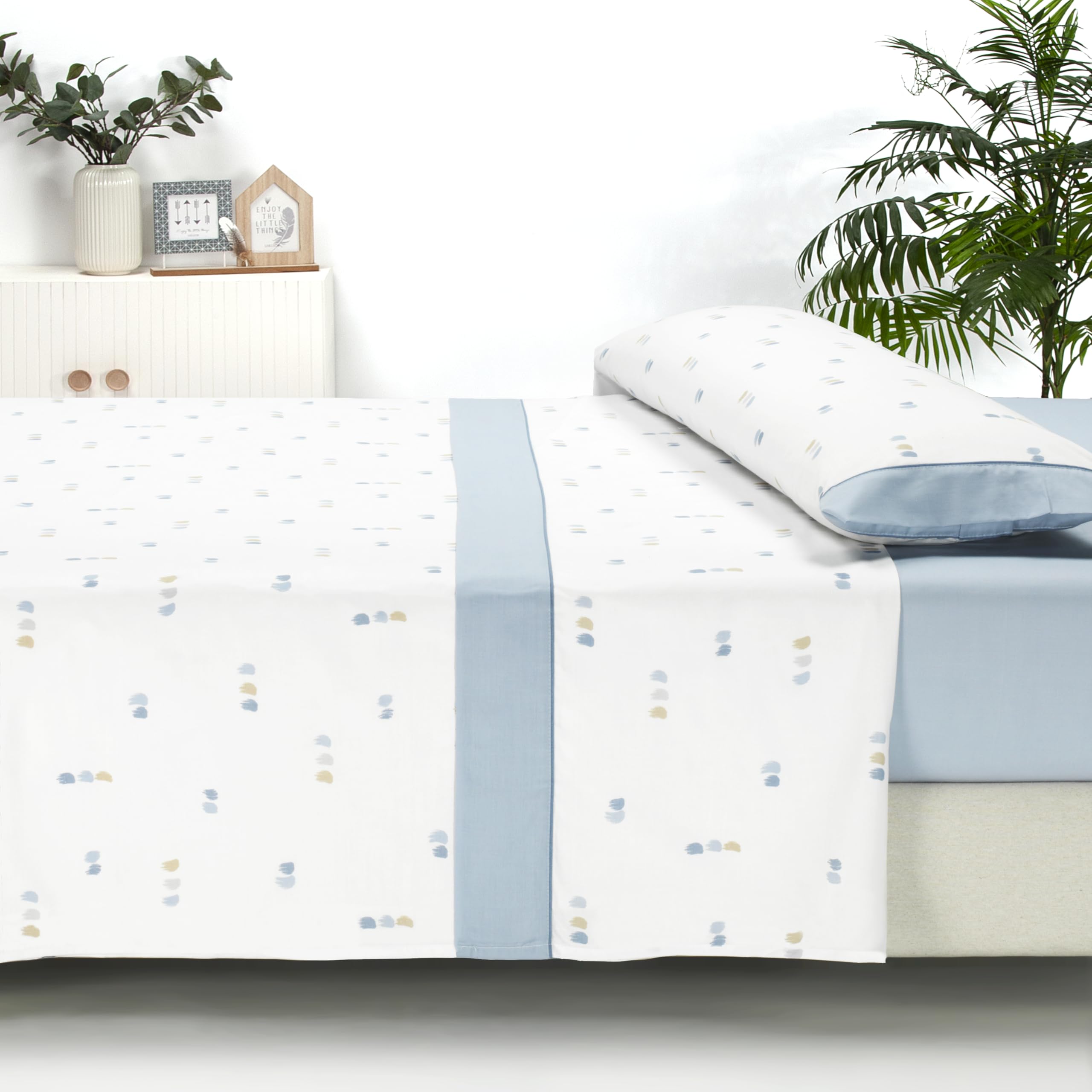Sábanas 135x190 - Juego de Sábanas 3 Piezas - 100% Microfibra Suave y Transpirable - Sábana Bajera Ajustable, Encimera y Funda Almohada - Ropa de Cama Estampada (Ellie Aqua) — view 6