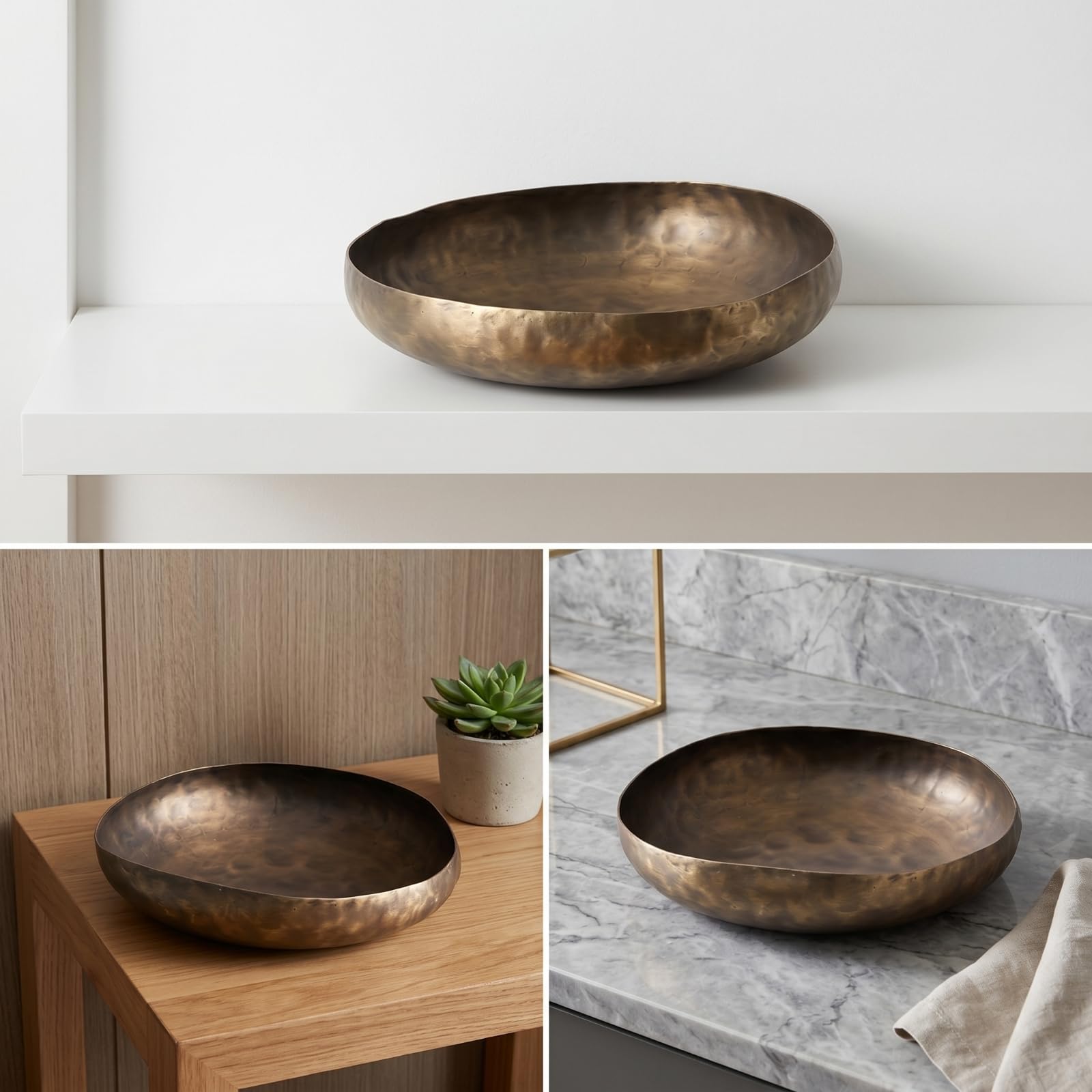 Vassoio Decorativo Inizia Come Parola Chiave Principale Ciotola Centrotavola Piatto Portafrutta Piatto da Esposizione in Alluminio Rifinito Scuro, 42 42 12cm