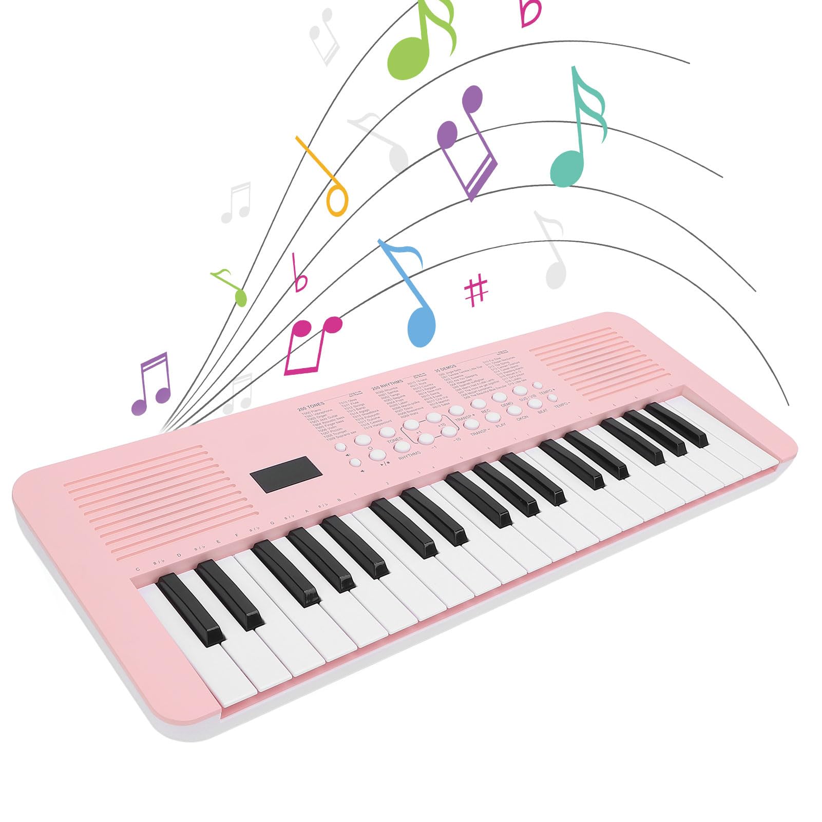 Pianoforte elettronico ZenithAur a 37 tasti con riproduzione della registrazione di brani, tastiera digitale in modalità doppia alimentazione per esercitarsi nella composizione (Rosea)