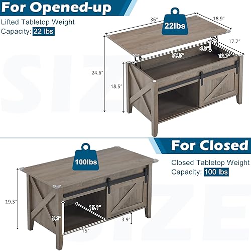 Miniatura 45 de VINGLI Mesa de centro con tapa elevable, 36 pulgadas, pequeña mesa de centro de madera con almacenamiento, mesa central rectangular de madera con