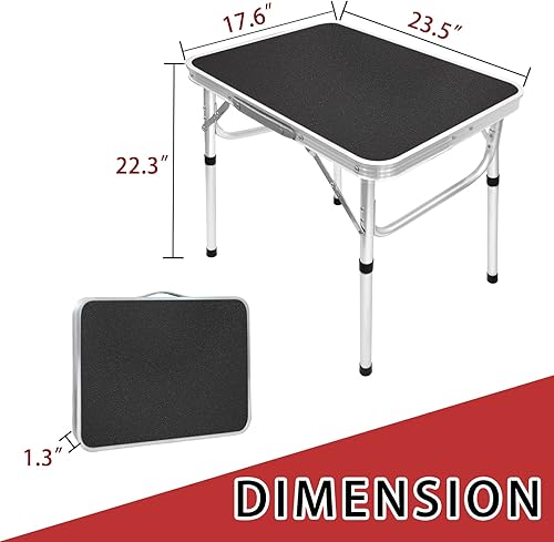 Miniatura 2 de Mesa pequeña plegable de aluminio, altura ajustable, mesa de campamento portátil ligera para picnic, playa, al aire libre e interior (negroB)