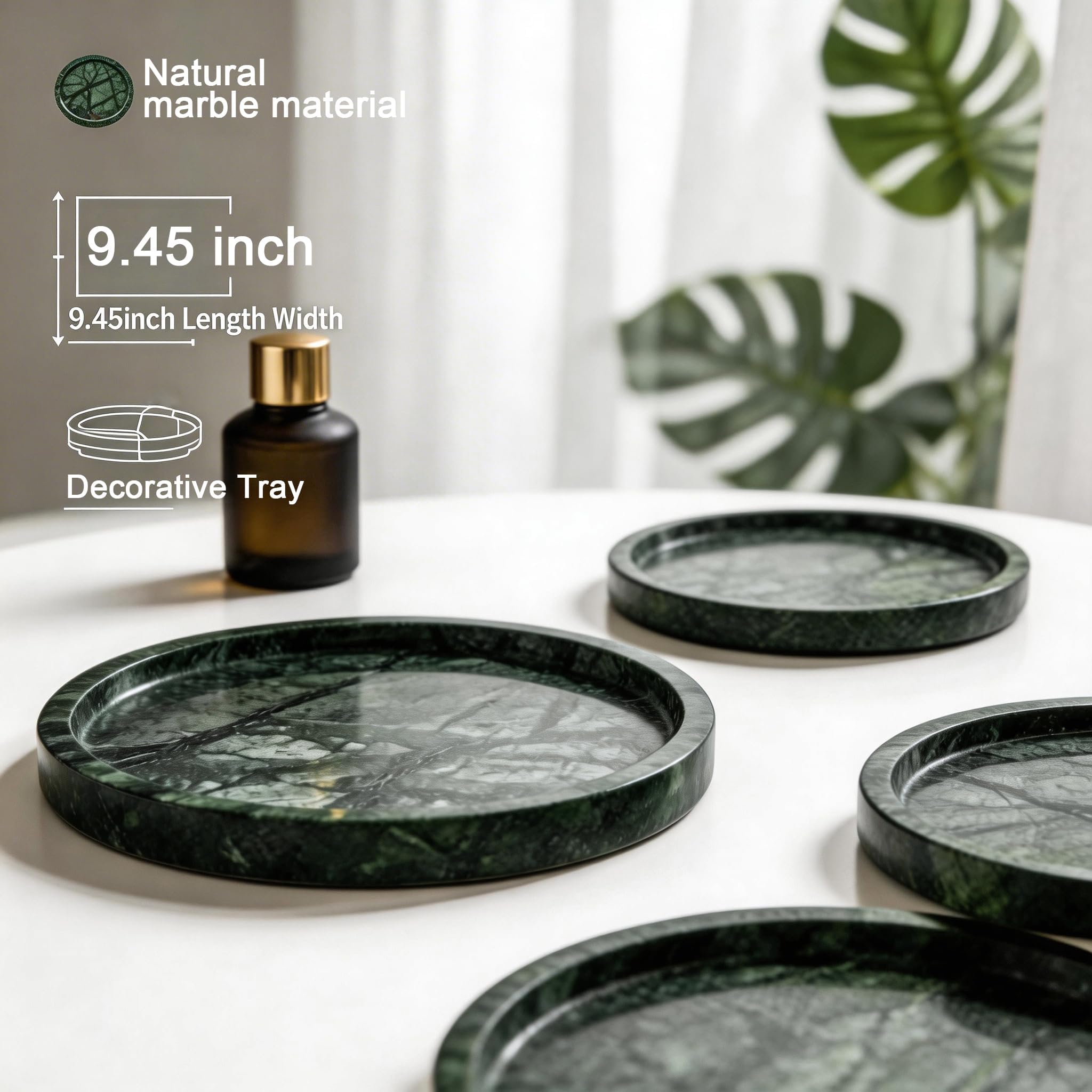 Taca z naturalnego marmuru, 24 cm okrągła marmurowa półka, zielona | Do łazienki, tacy na biżuterię, stolika kawowego, schowka na umywalkę, stolik nocny, akcesoria do domu (DEN55)