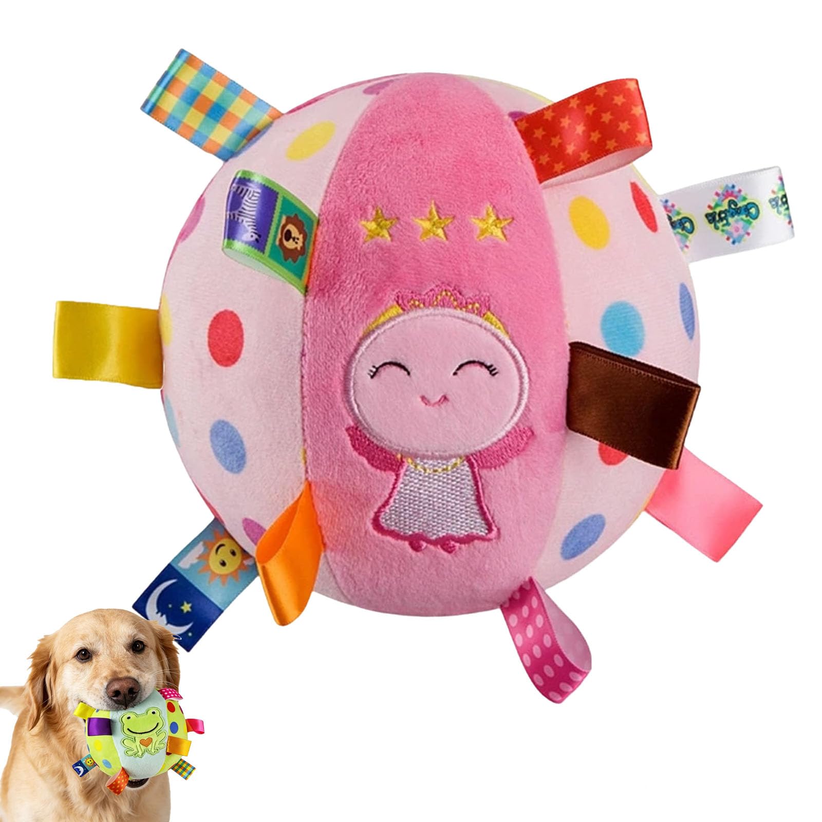 Aoukp Colorful Squeaky Hanging Dog Training Toy, 6‑Inch Soft Cotton Stuffed Ball with Built‑in Bell, Bungee Elastic Interactive Chew & Fetch Toy for Dogs and Cats (#C)