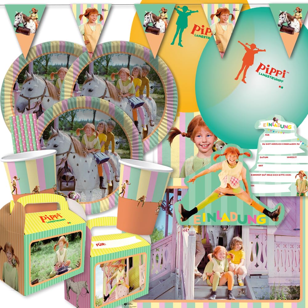 Pippi Langstrumpf - XXL-Party-Deko-Set für 8 Kinder