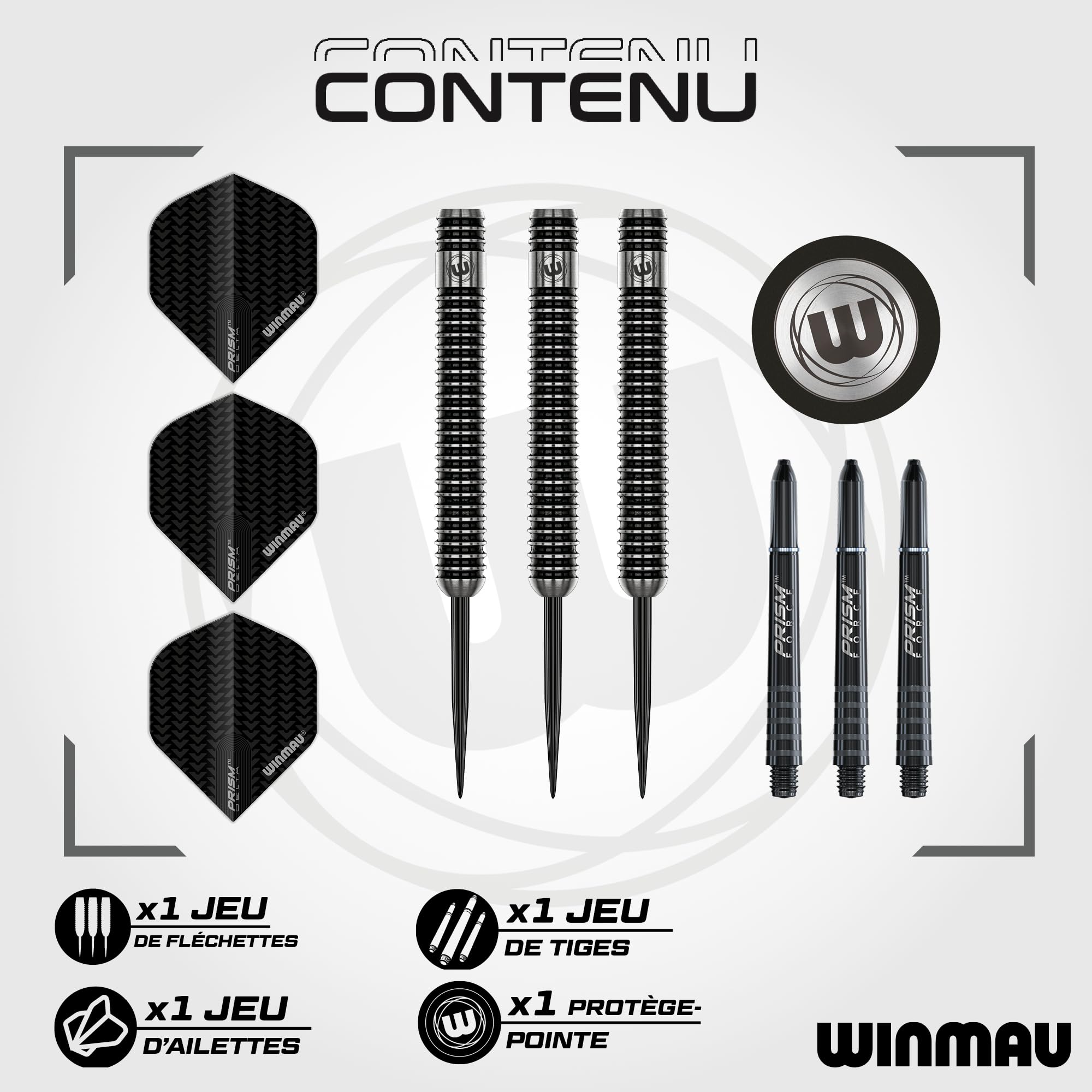 Winmau Jeu de fléchettes en tungstène avec ailettes et tiges