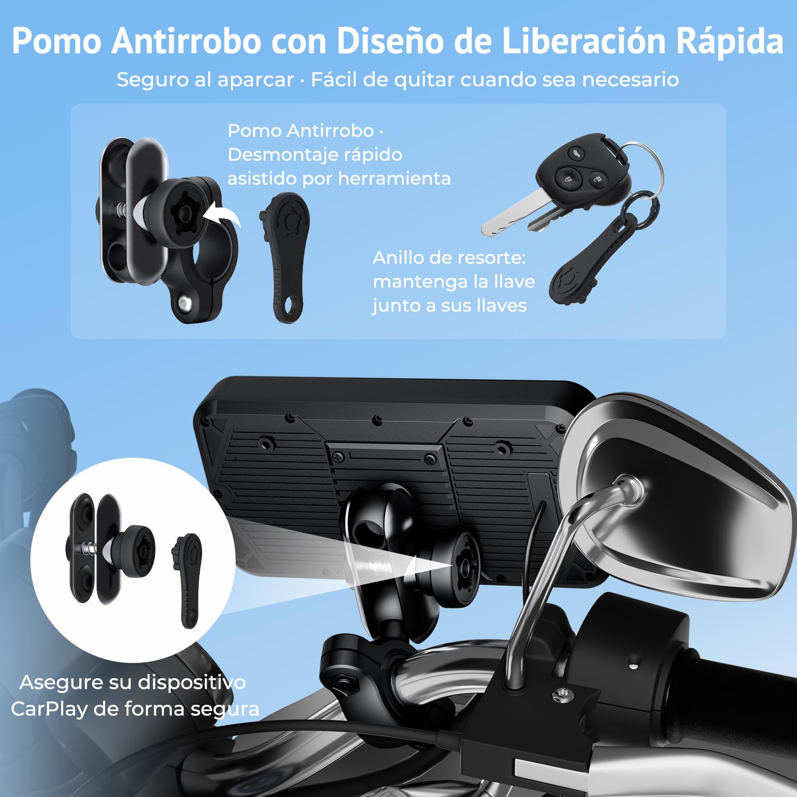 W622 Pantalla Moto CarPlay Inalámbrica 6,25" Touchscreen,Compatible con Apple CarPlay & Android Auto, Navegación, Control por Voz,IP67 Impermeable,TPMS,Dual Bluetooth, Alimentación USB/Acc