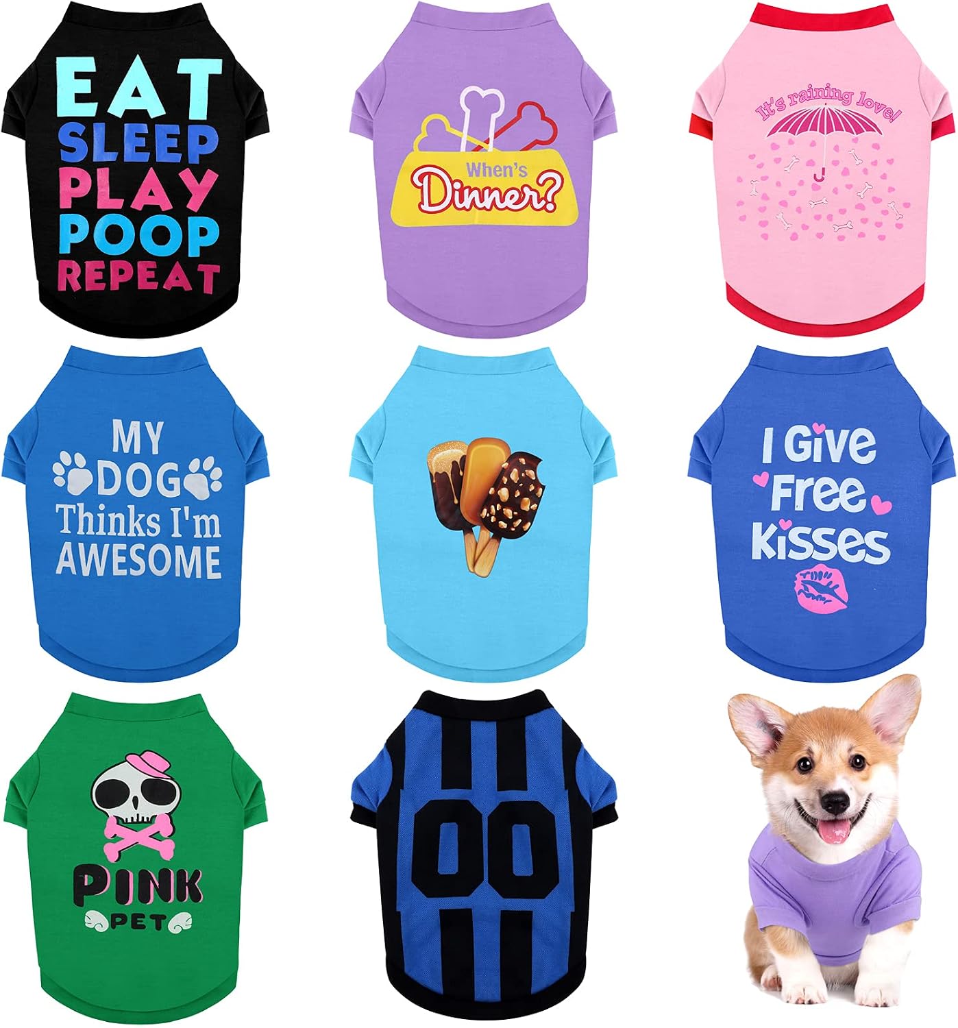 RUODON 8 Pieces Pet Breathable Shirts Printed Puppy Shirts Pet Sweatshirt Cute Dog Apparel Puppy Dog Clothes Soft T-Shirt for Pet Dogs…