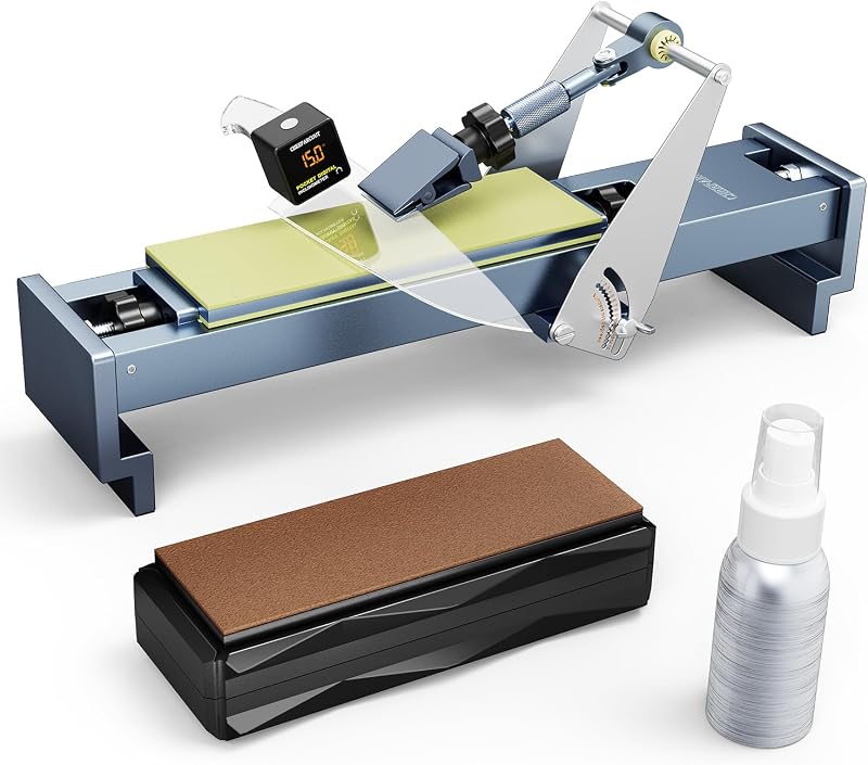 Professional Knife Sharpener with 400/1000 Grit Diamond Sharpening Stones, [3-Minutes Razor Sharp] 0.1° Precise Adjustment Knife Sharpening Kit, 360° Flip Clamp & Sink Bridge Base for Kitchen Knives