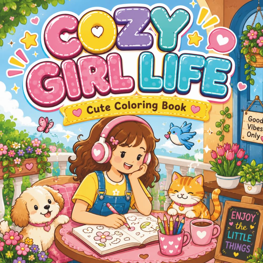 Cozy Girl Life: Cute Cozy Coloring Book for Adults & Teens Featuring Relaxing Daily Activities & Sweet Moments