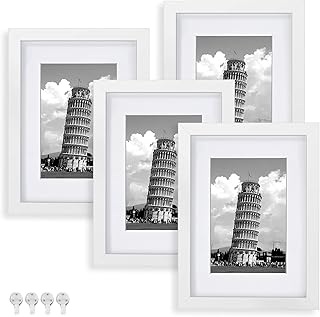 Nacial Picture Frames 8x10 Set of 4, White Photo Frame, Display 5x7 Photo with Mat and 8x10 photo without Mat, Picture Fra...