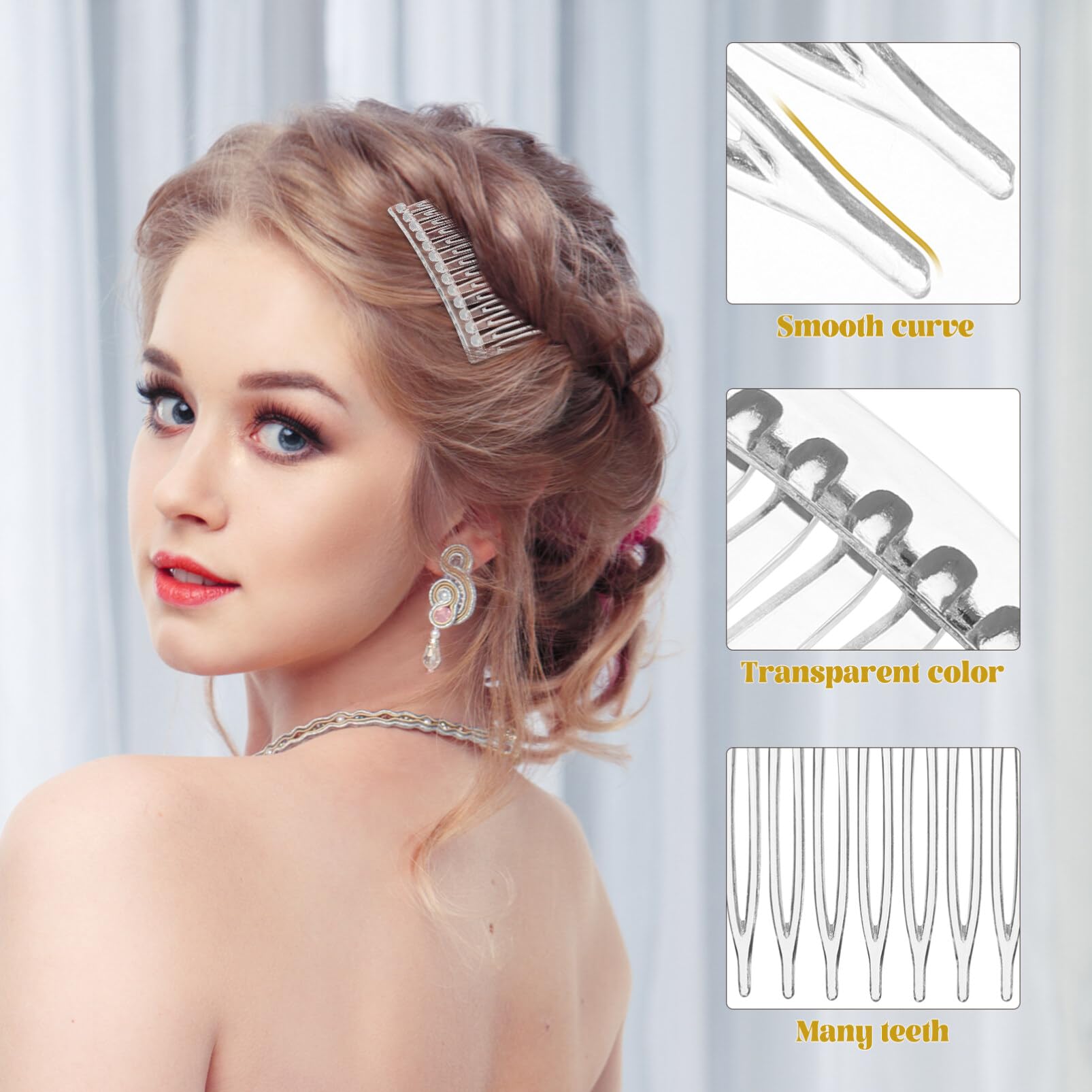 Beaupretty 10Pcs Transparent Plastic Side Hair Combs 14 Teeth Bridal Wedding Veil Clips for Women and Girls Medium to Long Hair Styling - Image 2