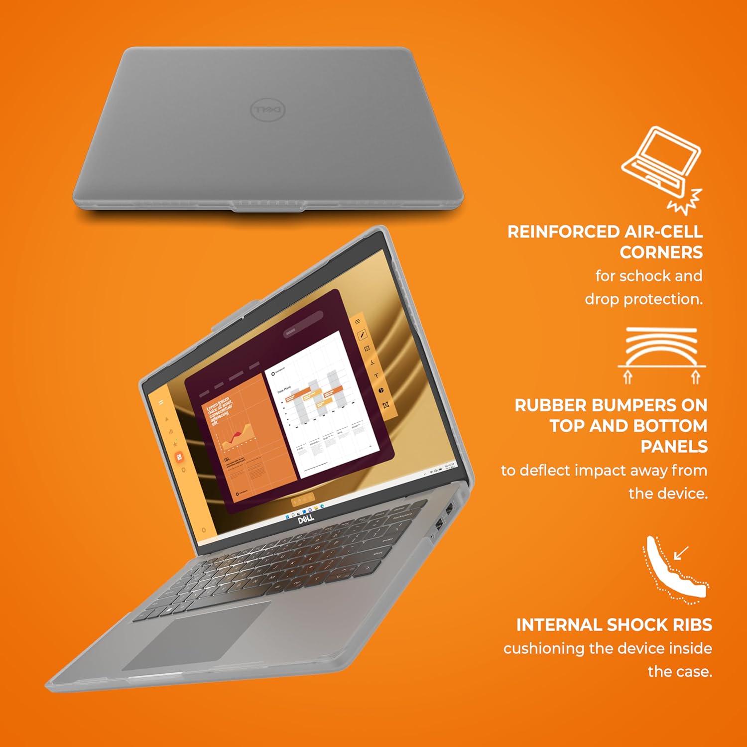 Gumdrop Protech Custom Case Dell Latitude 5440 | 5450 Clamshell - Sleek Lightweight Protection, Frosted Scratch-Proof, Ergonomical Rubberized Low Feet for School or Work